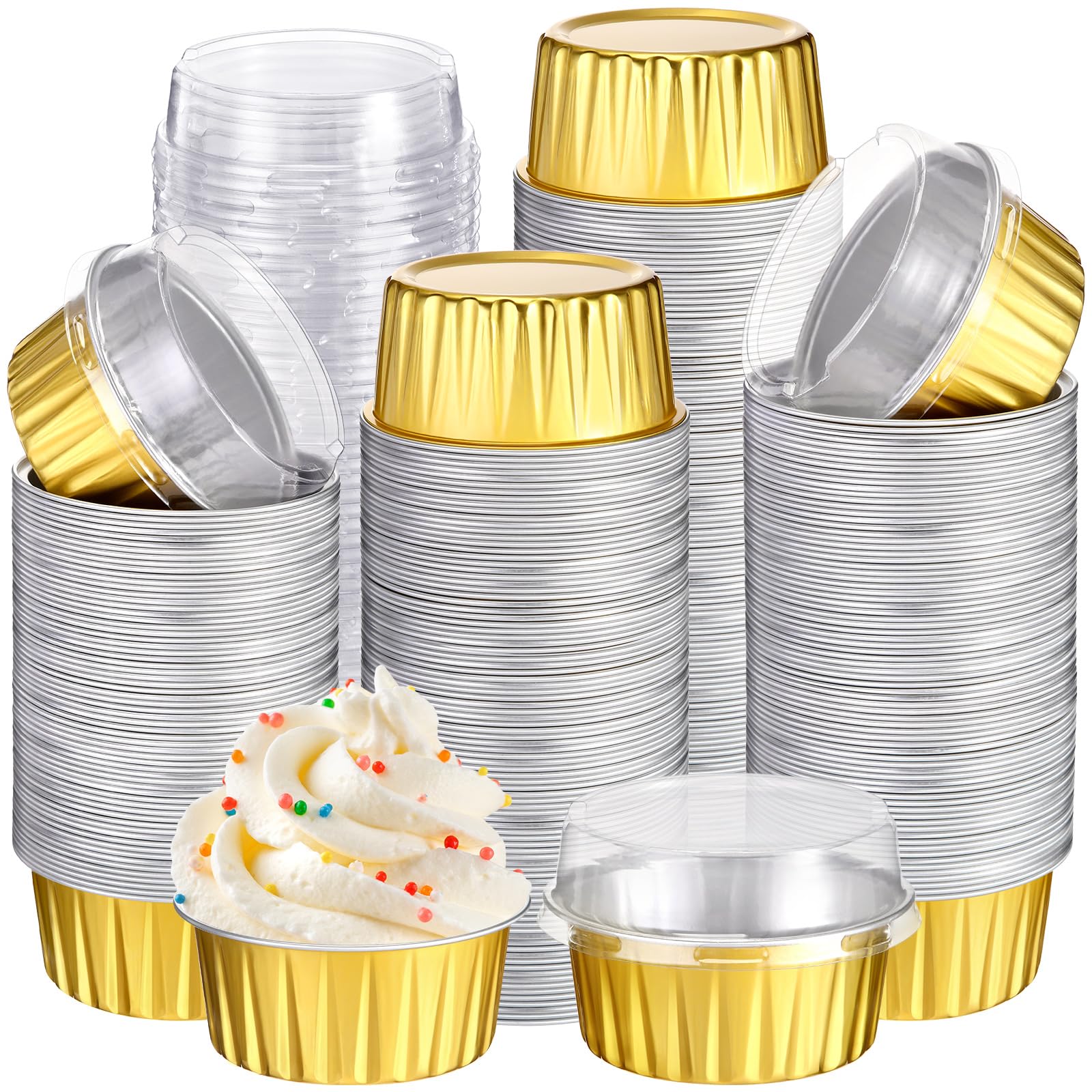 50 Tasses En Aluminium Pour Cupcakes - 125 Ml Avec Couvercles - Parfaites Pour Mini Desserts Et Pâtisseries