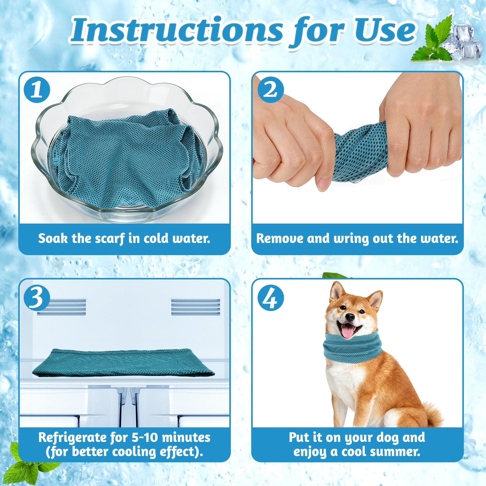 Collare di Raffreddamento per Cani, Collare Rinfrescante per Cani, Bandana Refrigerante per Canis, Collares Refrigerante Cane per Rinfrescare gli Animali Domestici in Estate (Blu, L)
