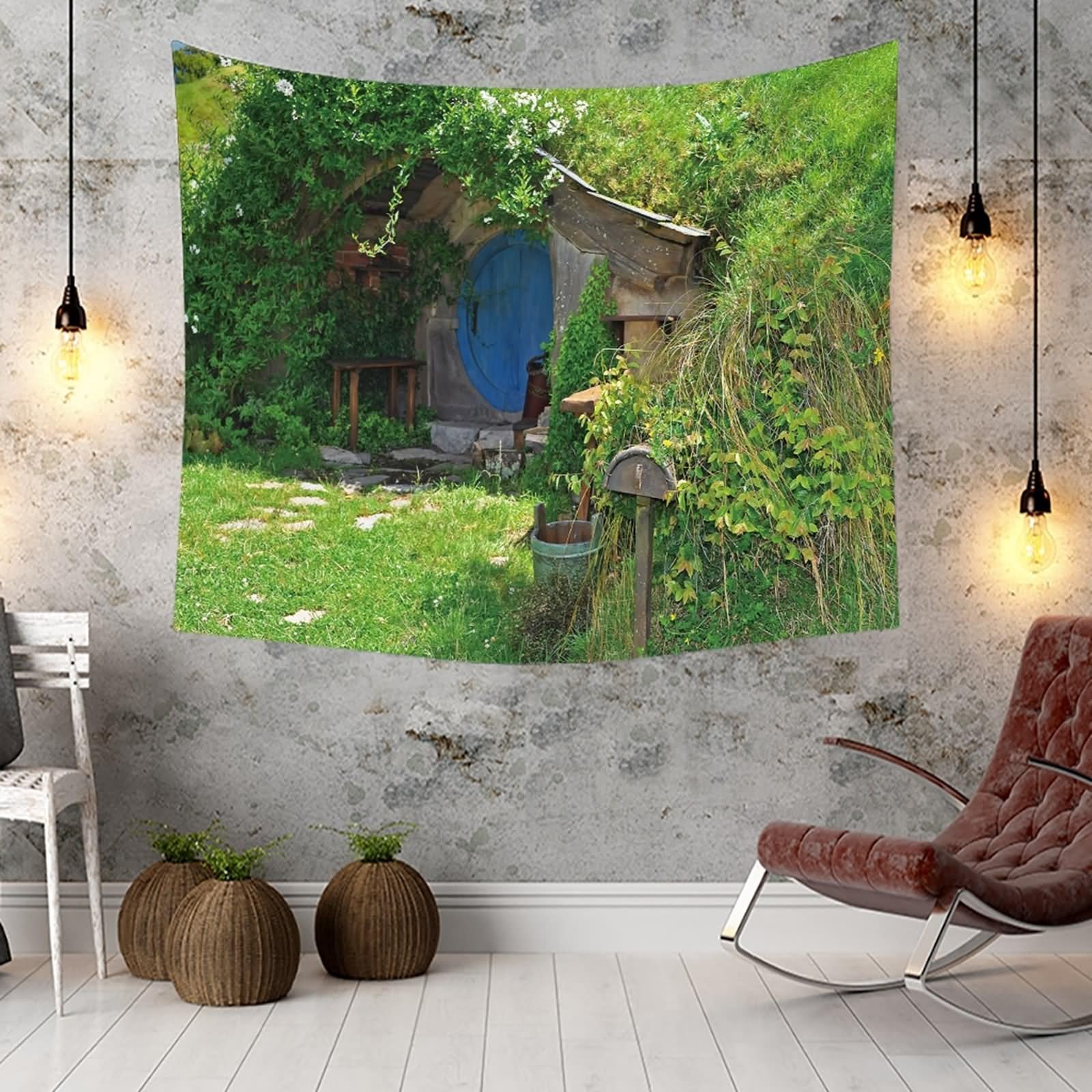 Aotiwe Tapiz estético bohemio, bohemio, para exteriores, estilo chalet, paisaje, verde, para colgar en la pared, vintage, 102 x 94 pulgadas