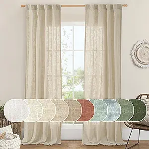 LAMIT Linen Curtains 84 inch Length for Living Room, Light Filtering Semi Sheer Panels Back Tab and Rod Pocket Neutral Drapes for Bedroom, Linen, 2 Panels, 34 x 84 Inch