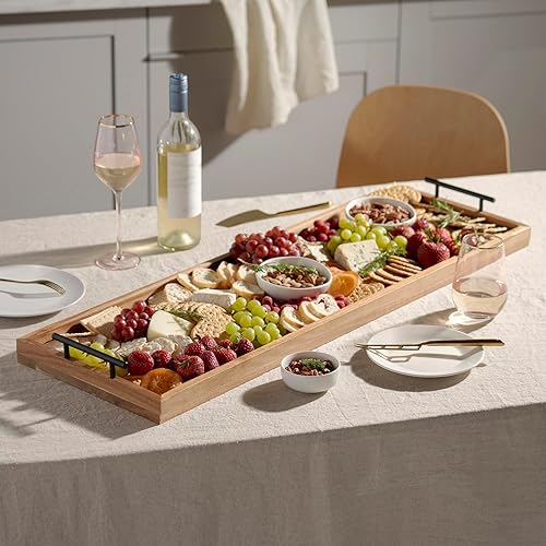 Miniatura 4 de Twine Modern Manor - Plato de longboard con asas, tabla rectangular para quesos y bandeja de decoración del hogar, accesorios para mesa de comedor,