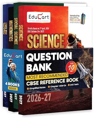 Educart CBSE Class 10 Question Bank 2026-27 (4 Books) - Science, Mathematics, Social Science & English | Introducing Premium Colored Visuals and Pull-out Worksheets for 2027 Boards