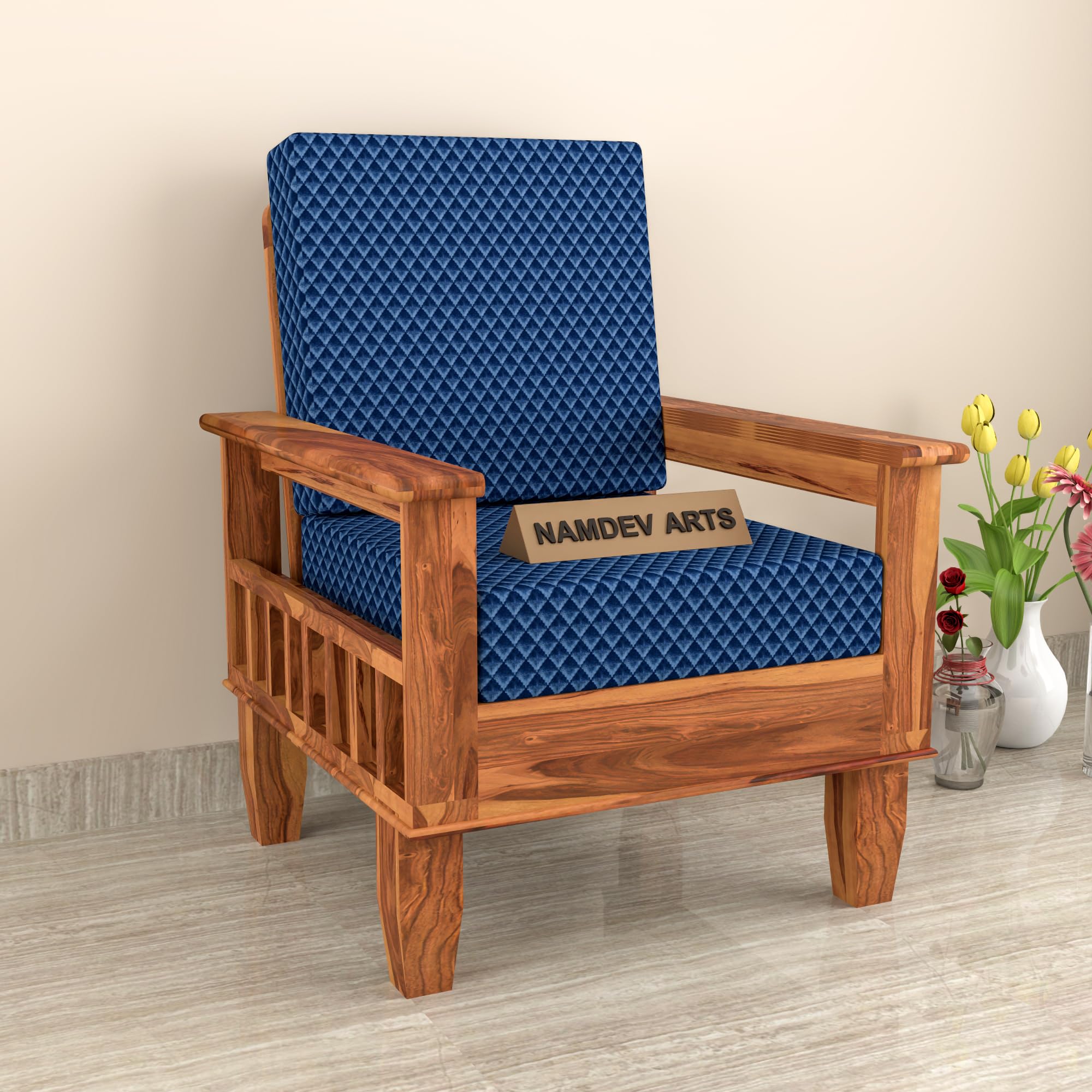 Namdev Art's Sofa Foam Cushions in Velvet with Zip Cover (Seat - 22"x21"x4" Back Rest -18"x21"x4") |Density:- 32 Foam | Warm and Decent Visual | Stretchy Soft Velvet Fabric (Blue)-image-46