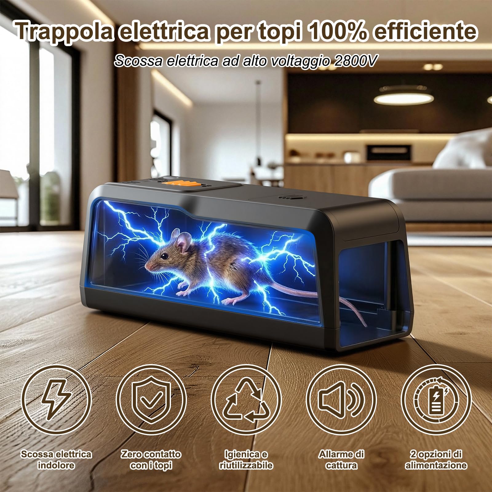 Trappola per Topi Elettrica Potente Tensione Trappole Elettriche per Topi e Ratti per Casa Trappolino Elettrico Riutilizzabile,Trappole per Topi Interno,Senza Toccare, Adatto per Domestici