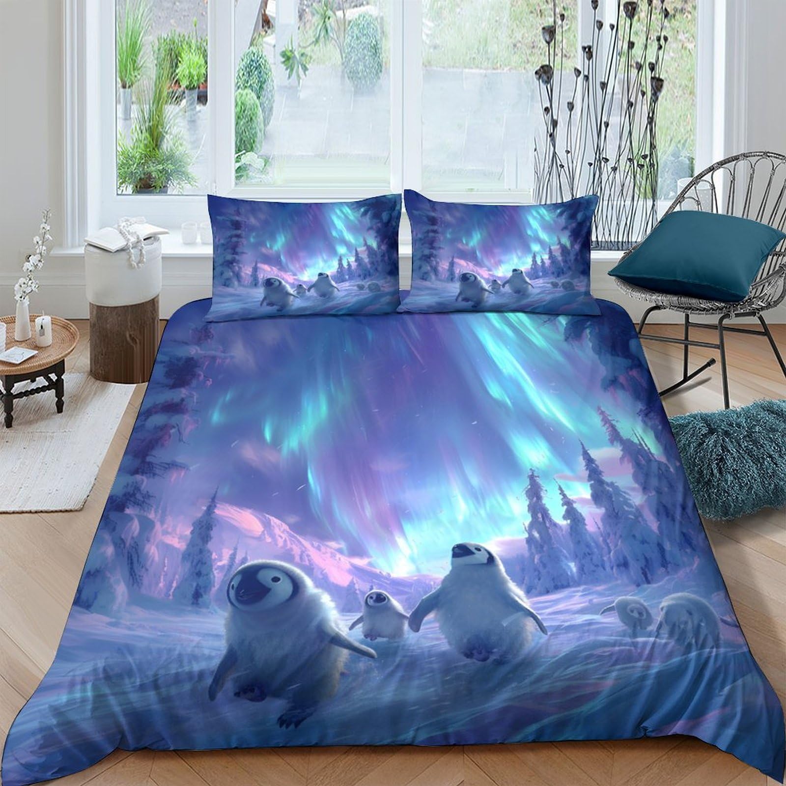 Ctjqhvkz Style-9 3D Printed Aurora Polar Bear Fitted Sheet Microfiber Soft Bed Cover For Bedroom Dorm Mattress Protection Decor Single（135X200cm）