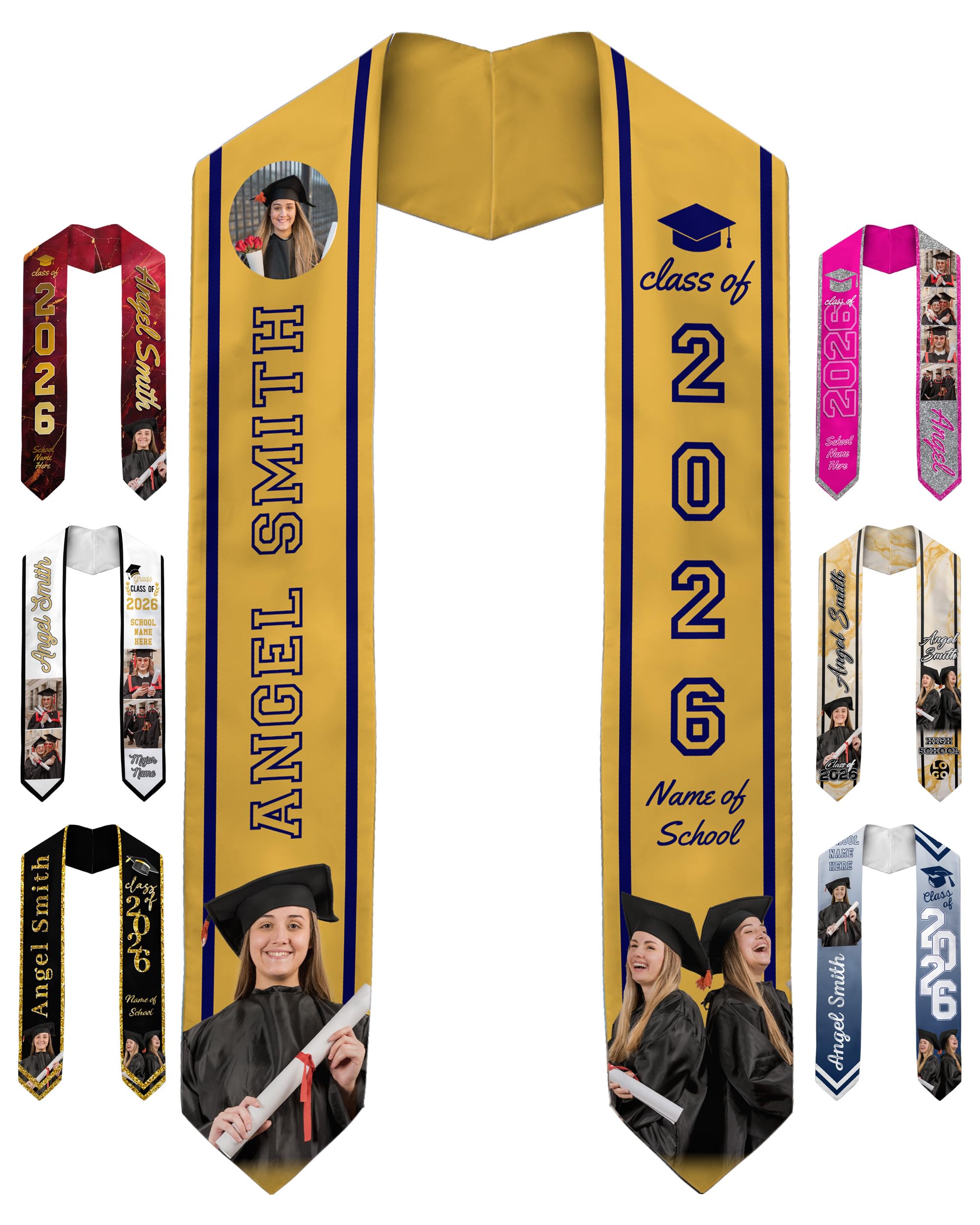 Home and Plan Personalized Graduation Stole Class of 2026 - Custom 78" Double-Sided Grad Sash with Photo, Name, Message