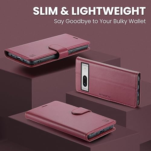Miniatura 8 de Funda tipo cartera para Google Pixel 7A (no Pixel 77pro) con bloqueo RFID, tarjetero de crédito, de piel sintética, con función atril, funda
