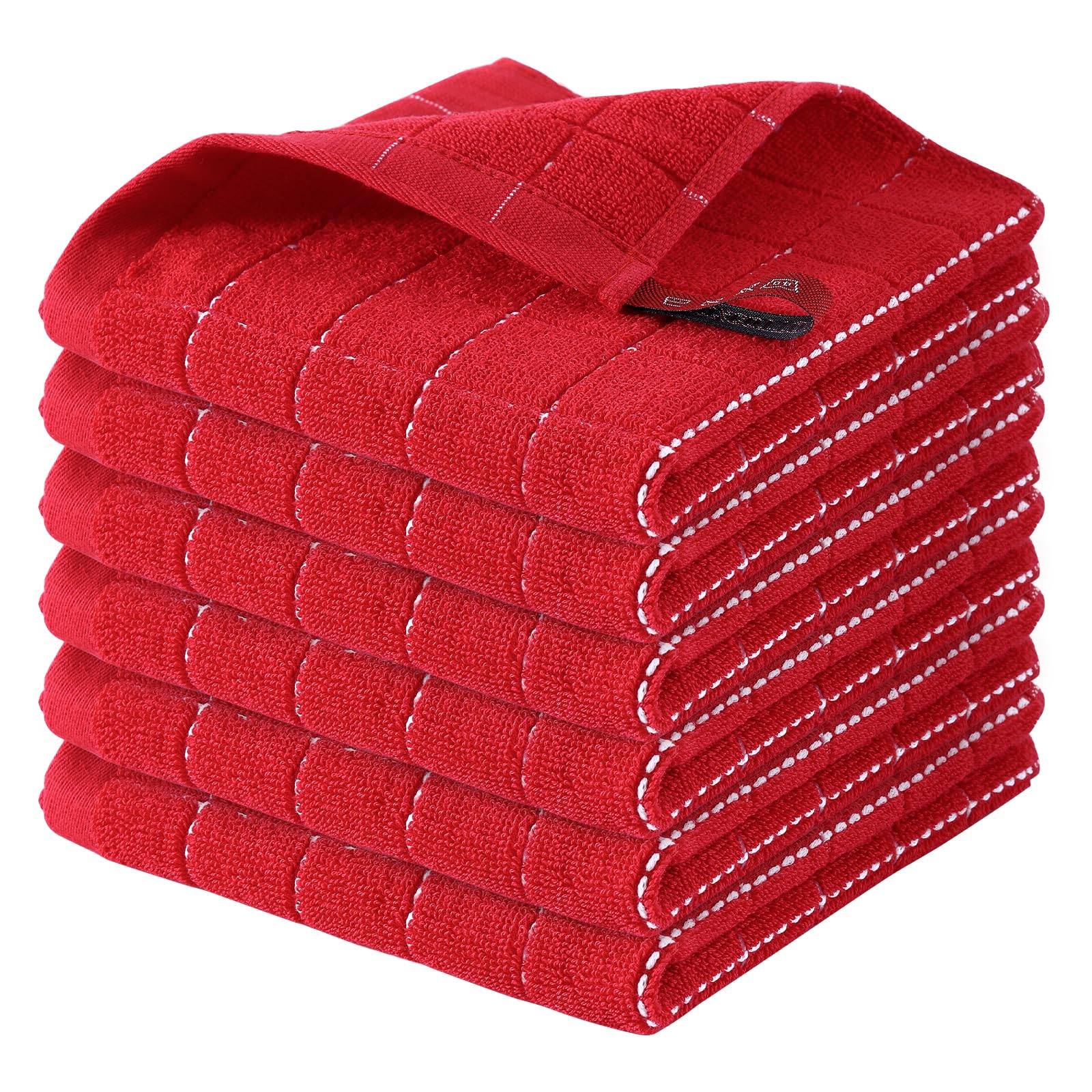 Homaxy 100% Cotton Terry Kitchen Dish Cloths, 6 Pack, Red | Ultra Soft and Absorbent, Suitable for Drying and Washing Dishes