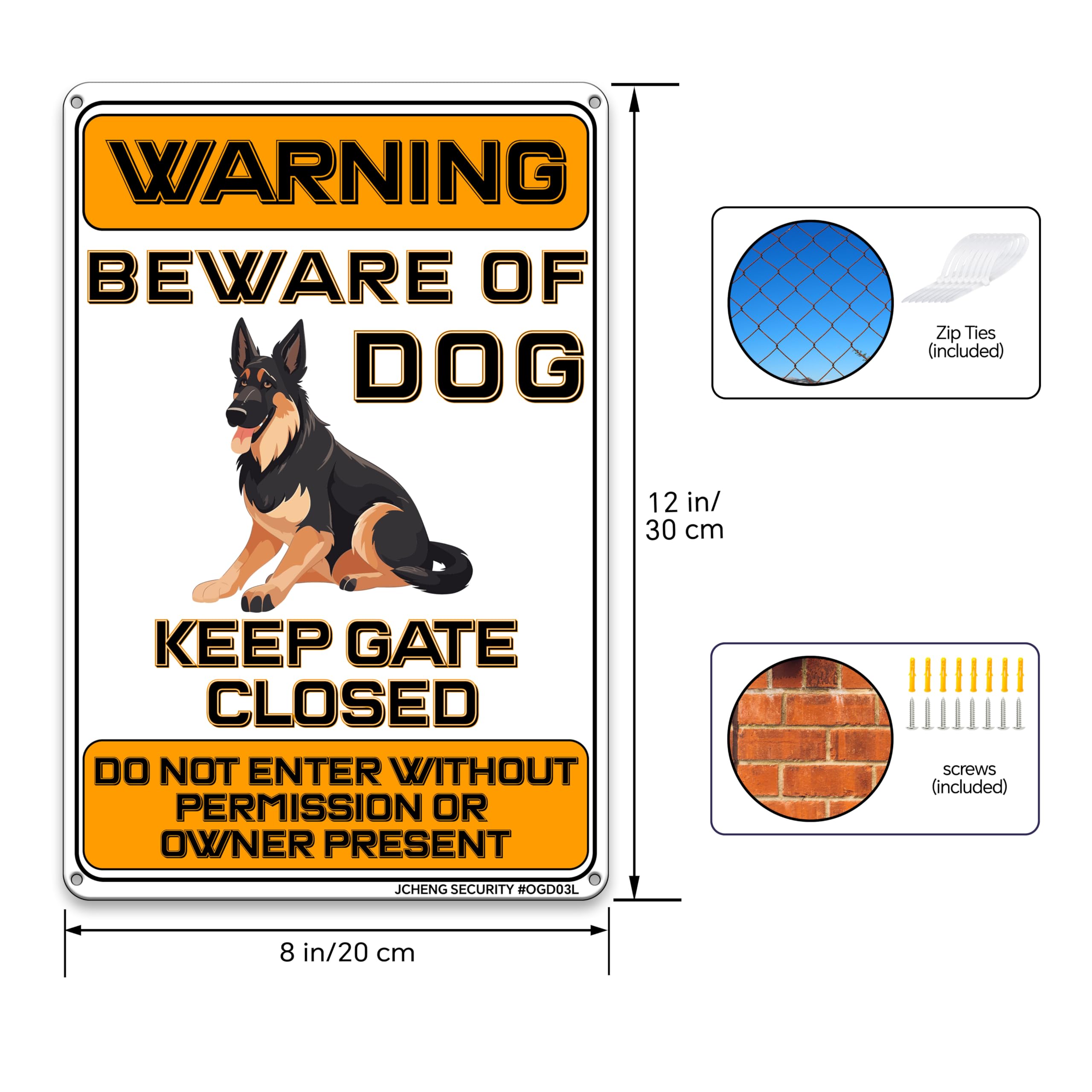 Beware of Dog Signs Aluminum Sign 12x8 Inch 2pack with Mounting Hardware for Home Farm Yard Garden Wall Decor Do Not Enter Keep Out Sign Orange - Image 2