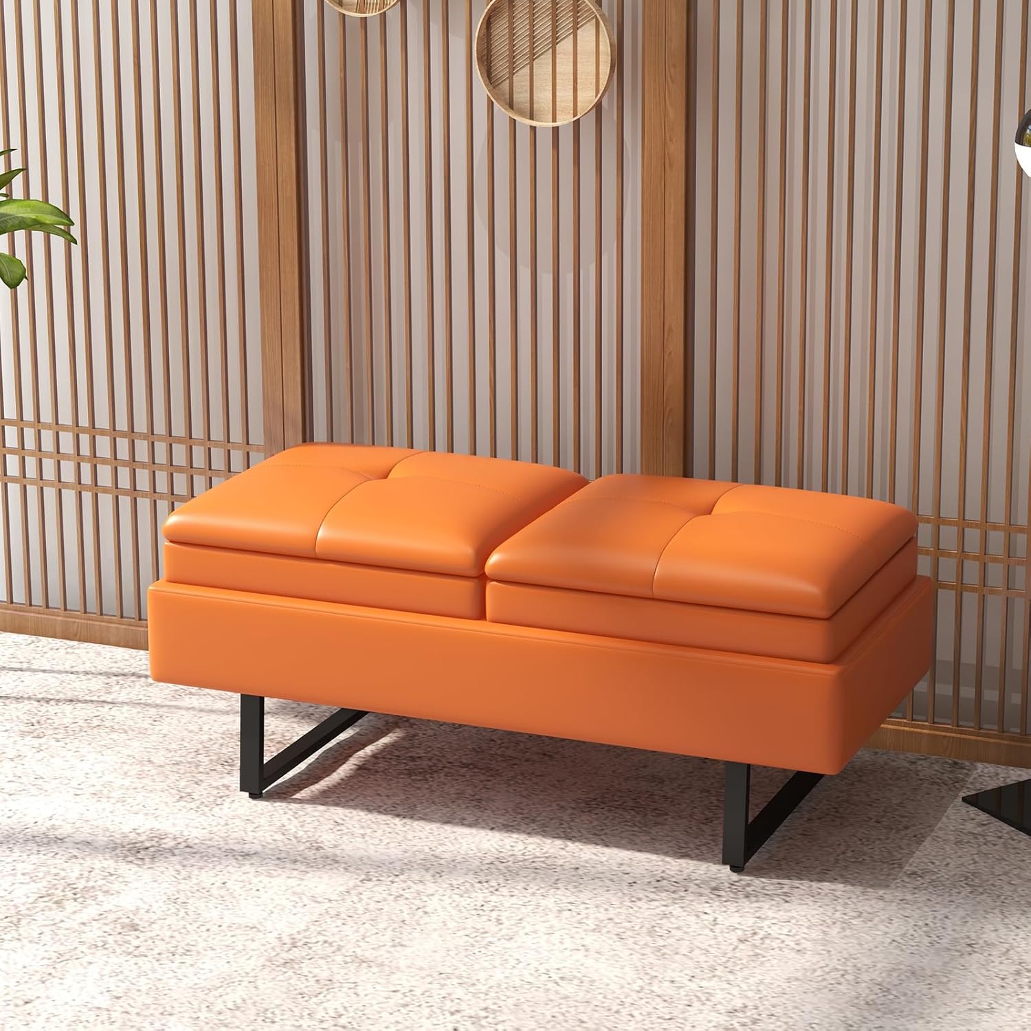 Kinfant Reception Chairs - 2-Seat Upholstered Reception Bench with Thickened Cushion PU Leather Living Room Lobby Furniture for Salon and Shop, Orange