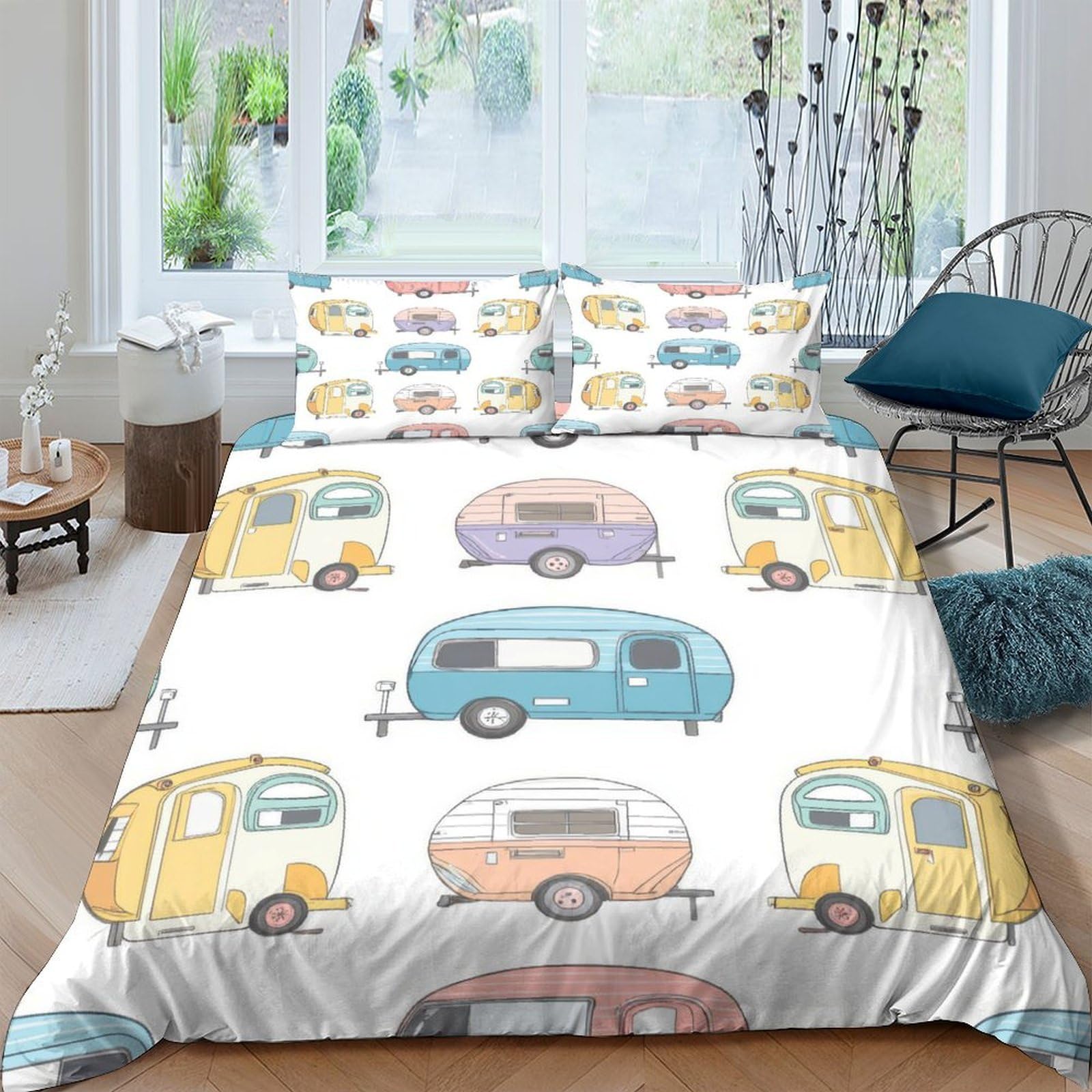 Ctjqhvkz Style-3 3D Printed Caravan Camper Fitted Sheet Microfiber Soft Breathable Trailer Bed Cover For Bedroom Guest Room Decor Single（135X200cm）