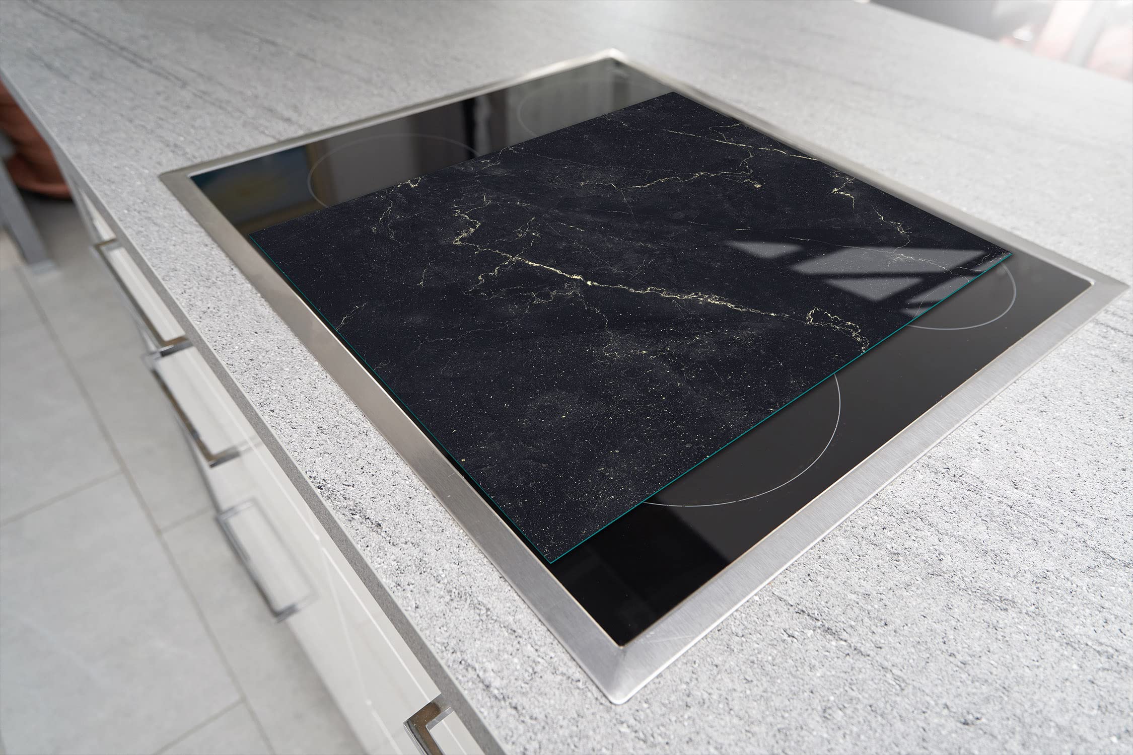 Herdabdeckplatte Einteilig 45x52 cm Ceranfeld Abdeckung Glas Spritzschutz Abdeckplatte Glasplatte Herd Ceranfeldabdeckung Deko Gehärtetes Glas 4 mm Marmor Schwarz