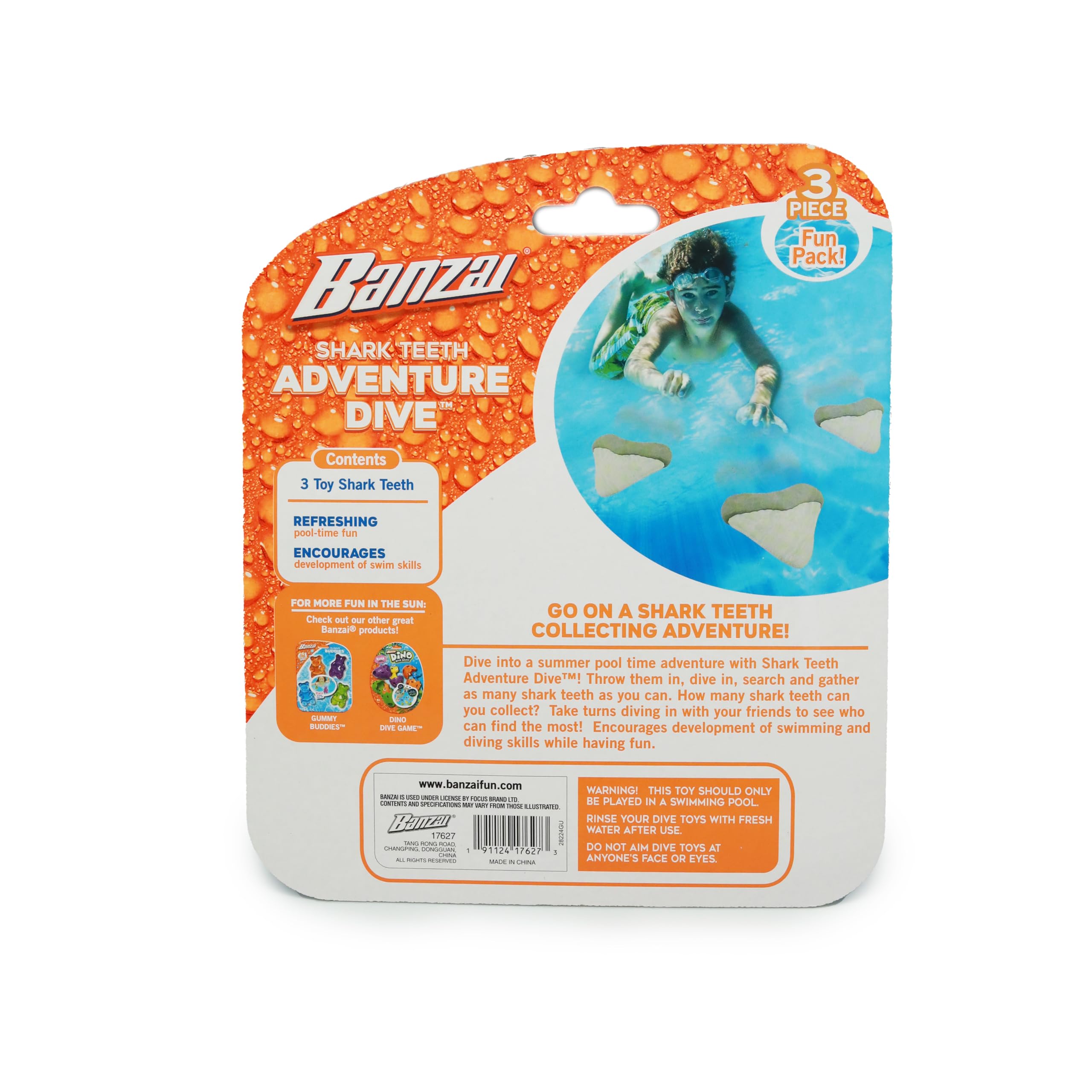 BANZAI Adventure Shark Teeth Dive Toy for Pool and Water - 3 Pack