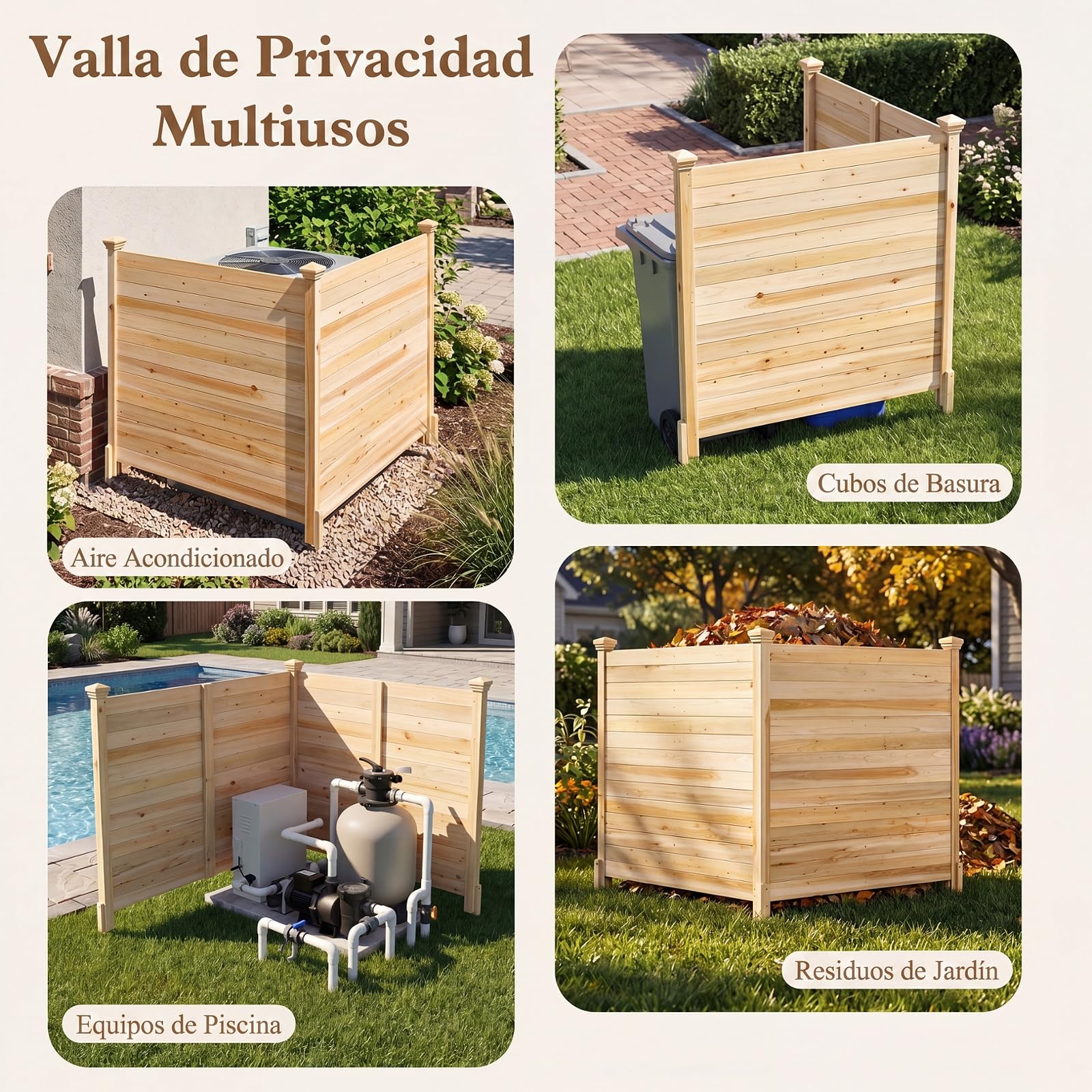 COSTWAY Valla de Privacidad de 2 Paneles, 1190 x 1190 mm, Vallas Jardín de Madera Abeto con Estacas de Tierra Metálicas, Pantallas para Cubos de Basura para Jardín (Natural)