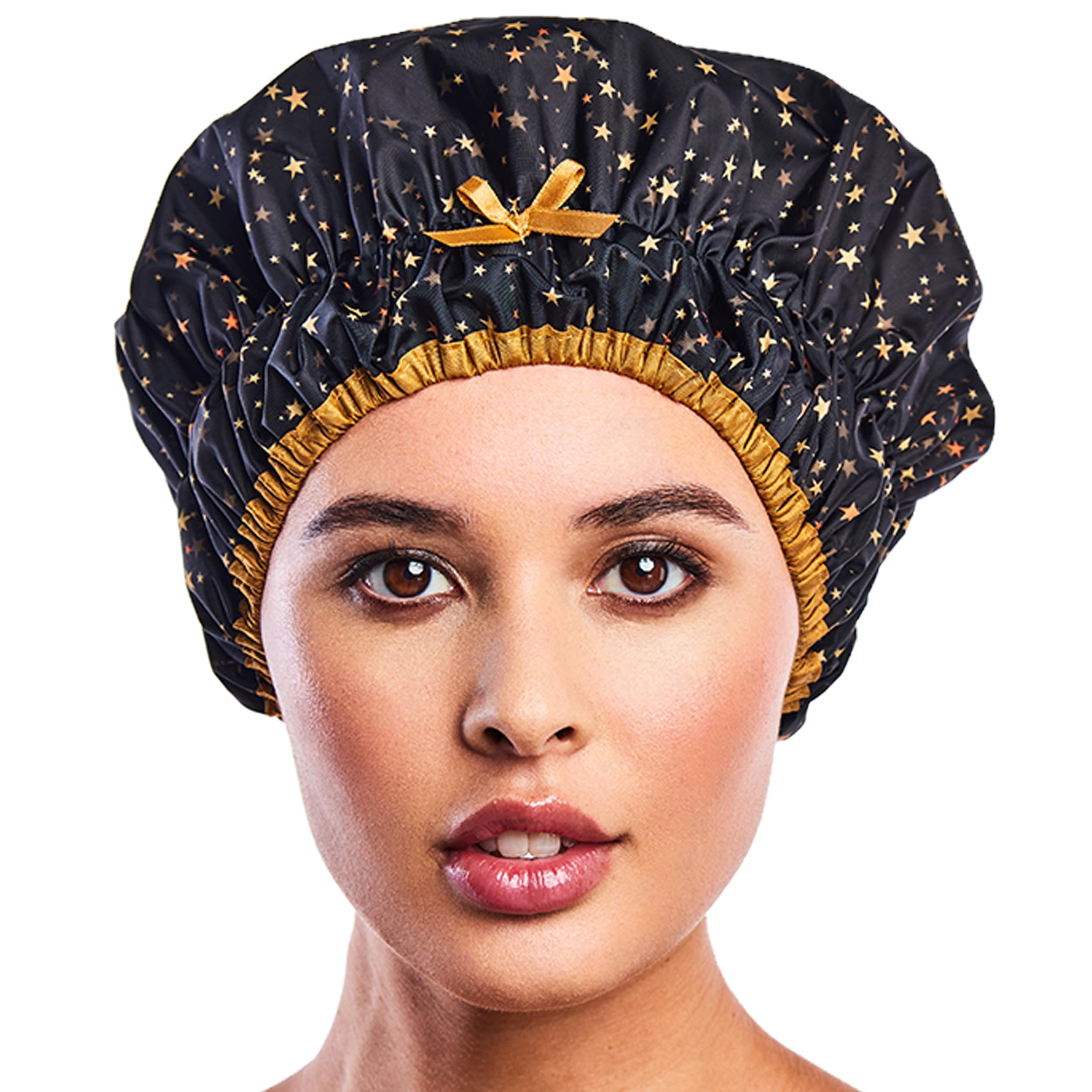 Reusable Shower & Bath Cap & Lined, Oversized Waterproof Shower Caps Large Designed for all Hair Lengths with PEVA Lining & Elastic Band Stretch Hem