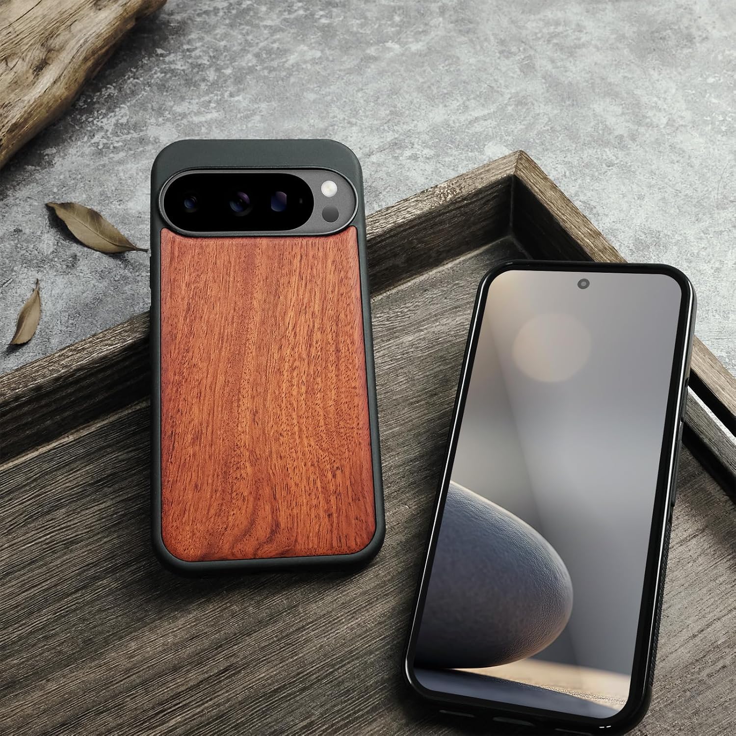 Carveit Magnetic Wooden Case for Pixel 10 Pro Google 10 Pro Case, Wood Artisan Engraved & Soft TPU Shockproof Cover, Compatible with MagSafe Wireless Chargers (Natural Grain) Rosy