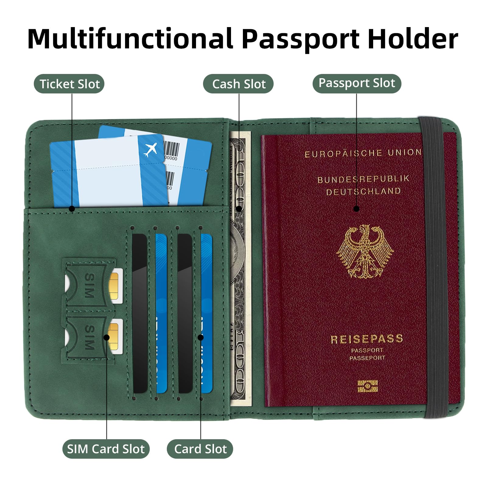 Etui na paszport, etui na paszport z blokadą RFID, 2 sztuki, etui na paszport ze skóry PU, wielofunkcyjny organizer na paszport, dowód osobisty, karty kredytowe, dokumenty podróżne, czarny,