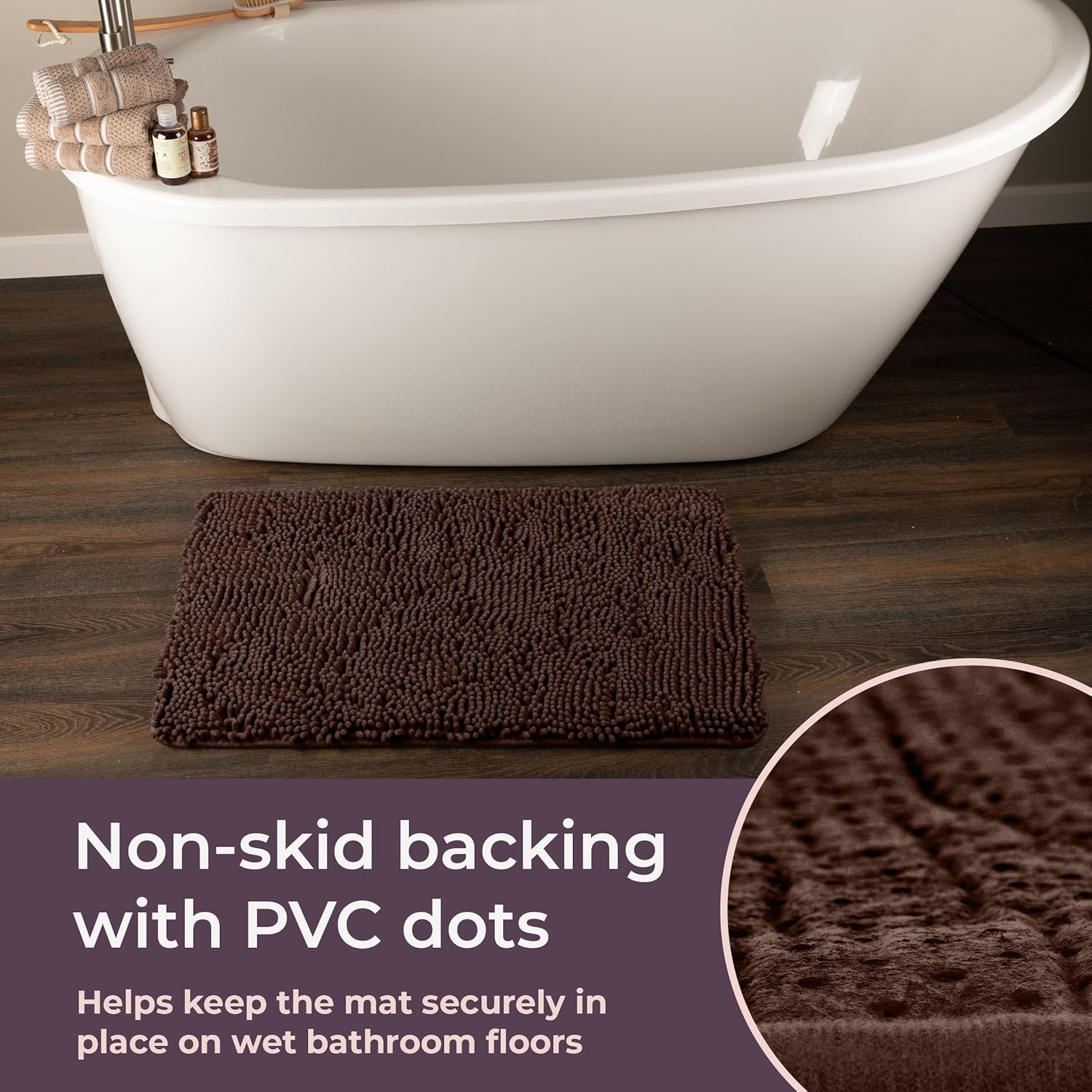 2 Piece Bathroom Rug Set - 32x21 Inch and 24x17 Inch Memory Foam Bath Mats with Chenille Shag Top for Stylish Bathroom Decor - Machine Washable Bath Rugs Set of 2 by Lavish Home (Chocolate Brown)
