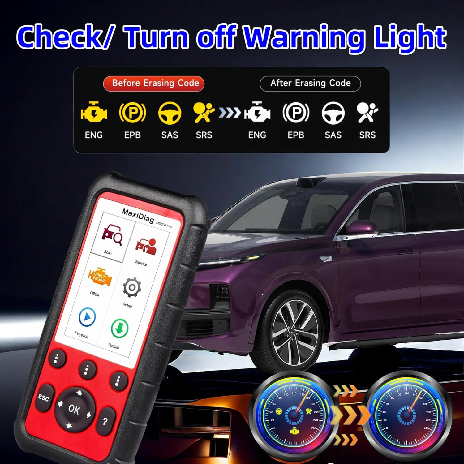 Autel MaxiDiag MD808 Pro OBD2 Scanner, All System Diagnostic Scan Tool, Upgraded of MaxiCheck Pro/MD808/MD806 Pro/MD802, 7 Reset Service Oil/D-F/EPB/SAS/BMS/Throttle, Auto Scan, Lifetime Free Update