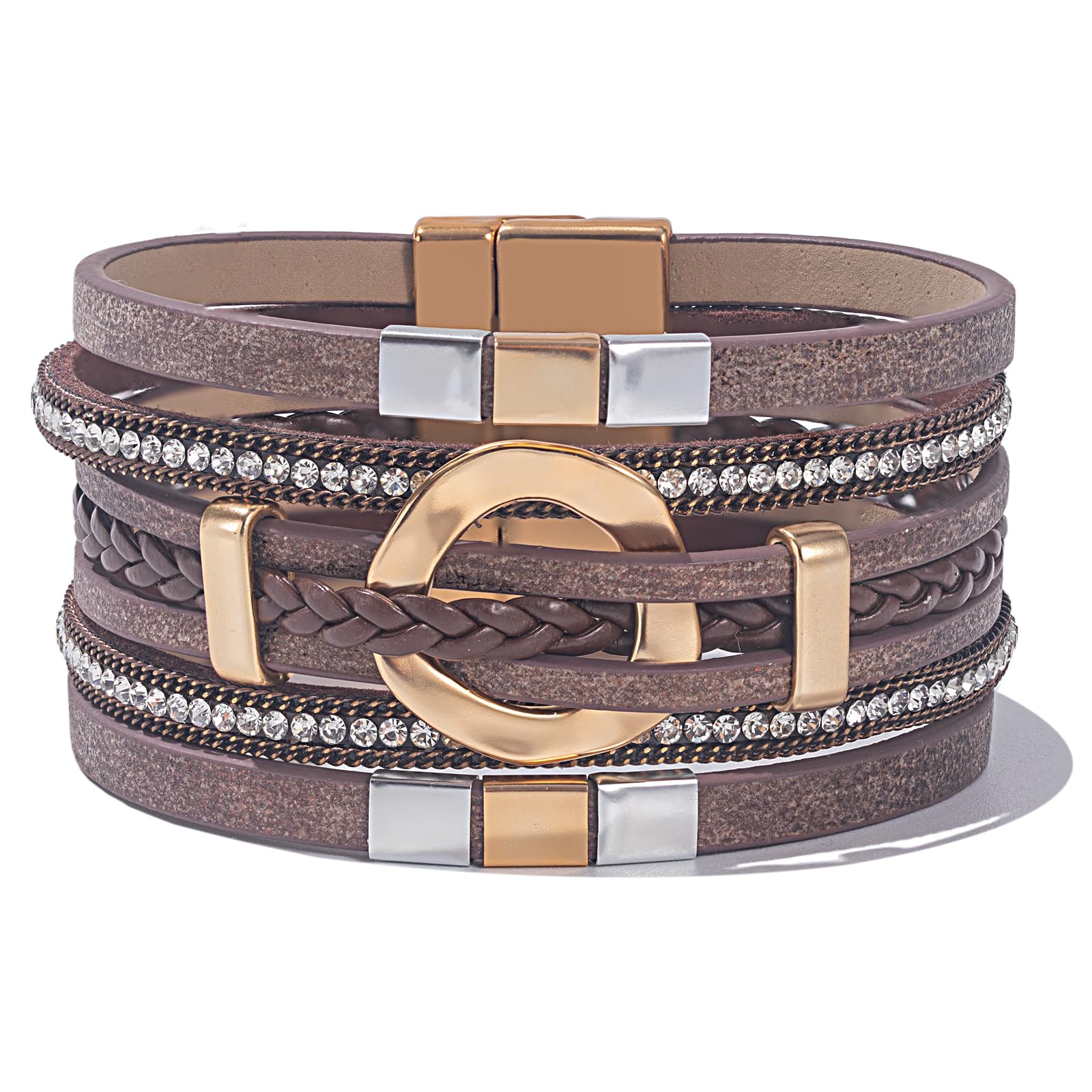 FANCY SHINY Boho Leather Wrap Bracelets Circle Square Bead Braided Handmade Stackable Bracelet Trendy Cuff Bangle for Women