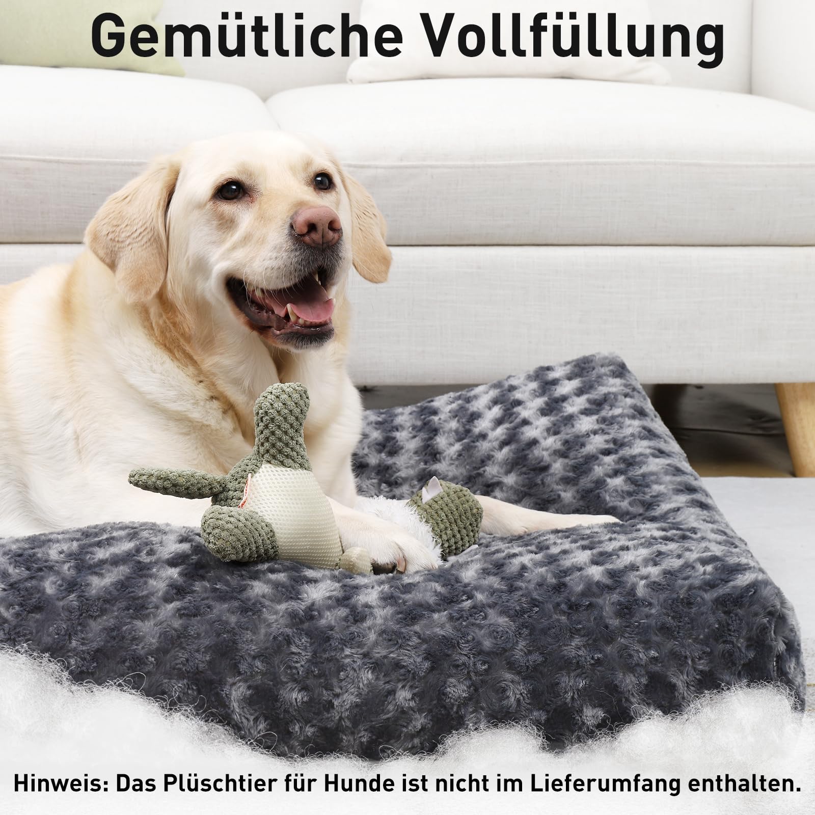 KSIIA Hundebett Grosse Hunde, Waschbar Hundekissen flauschig, Hundematte für große, mittelgroße Hunde, rutschfeste Unterseite, atmungsaktiv, Haustierbett Hundematratze Dunkelgrau 90x60cm