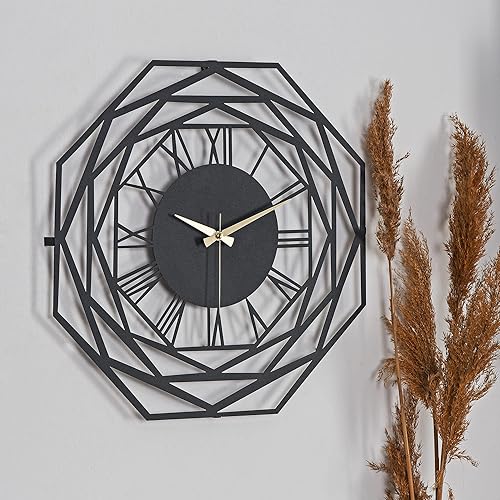 Miniatura 132 de Reloj de pared de metal de 20 pulgadas, redondo, silencioso, moderno, analógico, grande, funciona con pilas, reloj de pared para sala de estar, Negro