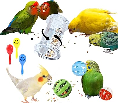 Bird Foraging Toys with Feeder Ball, Durable Plastic Parrot Training Puzzle & Interactive Treat Dispenser for Cockatiels, Conures, Parakeets, BudgiesPack 3