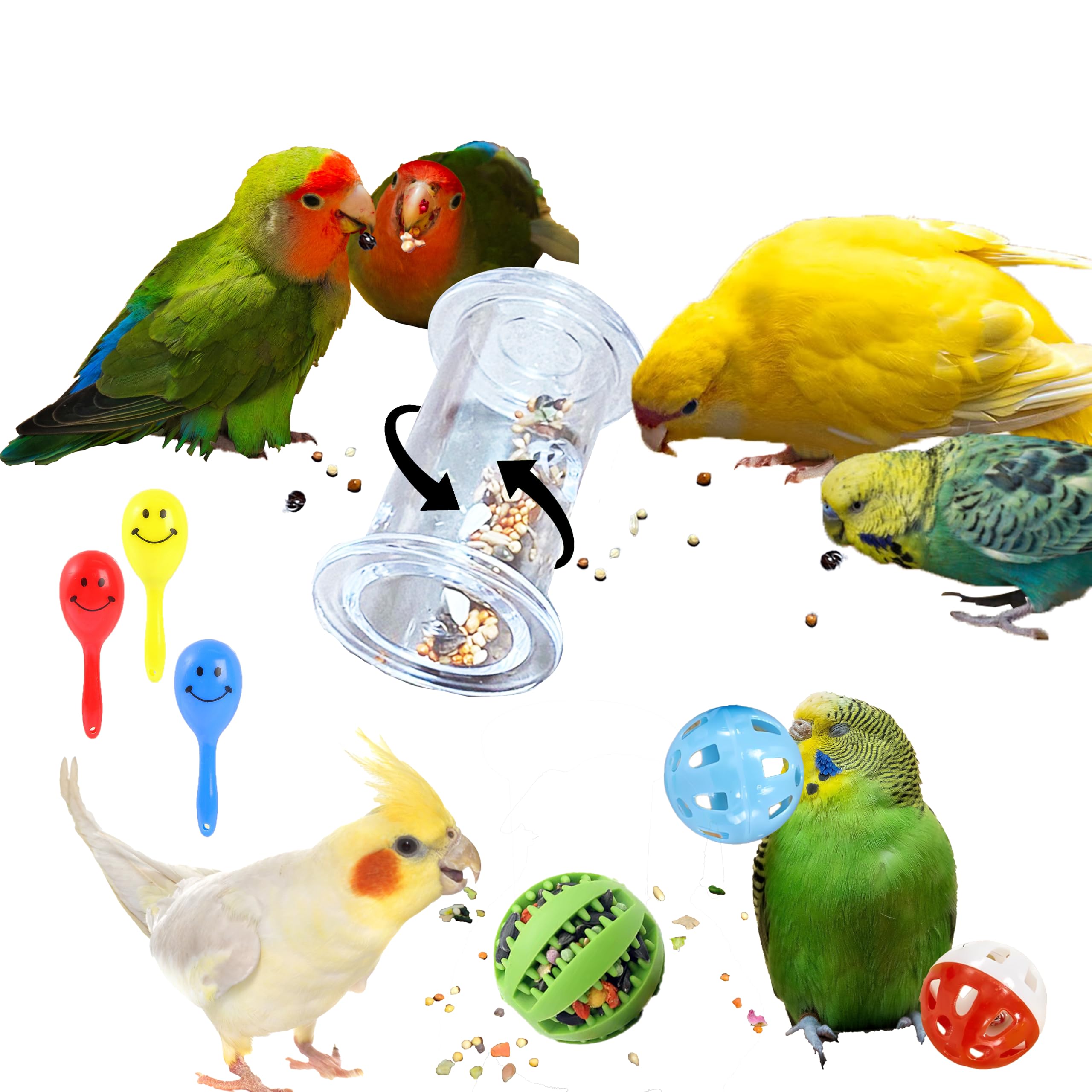 GiggleGrip Bird Foraging Toys with Feeder Ball, Durable Plastic Parrot Training Puzzle & Interactive Treat Dispenser for Cockatiels, Conures, Parakeets, Budgies(Pack 3)