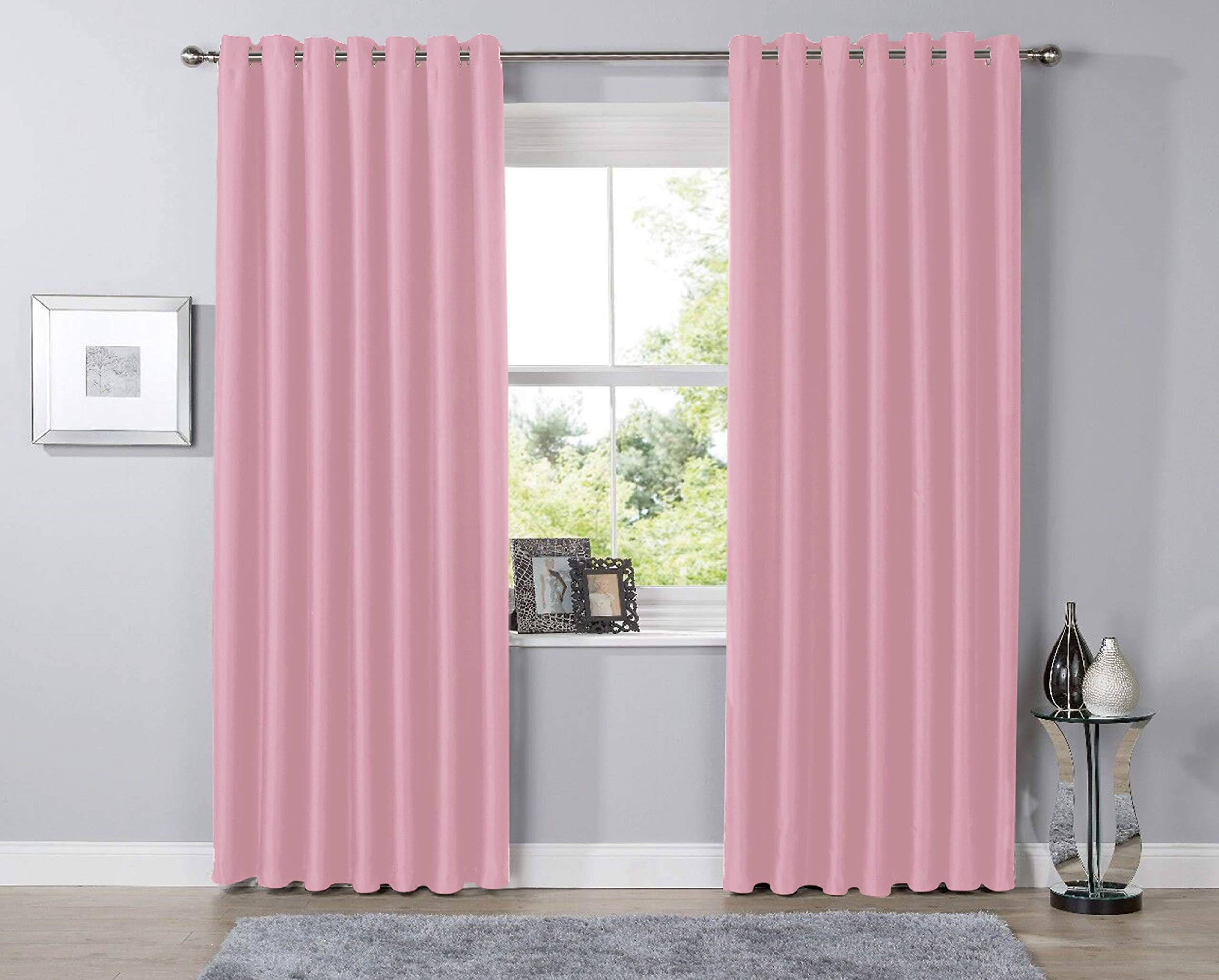 EHD Blackout Thermal Luxury Plain Curtains Eyelet Top Blackout Curtain Pairs LW (Blush Pink, 66" x 72")