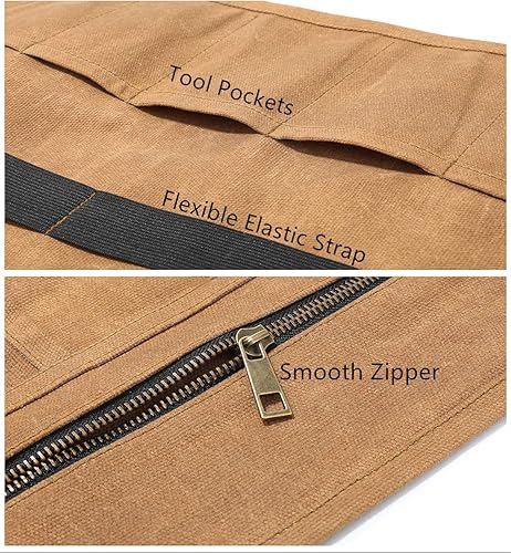 Miniatura 3 de Rollo de herramientas de lona encerada resistente, resistente e impermeable (caqui)