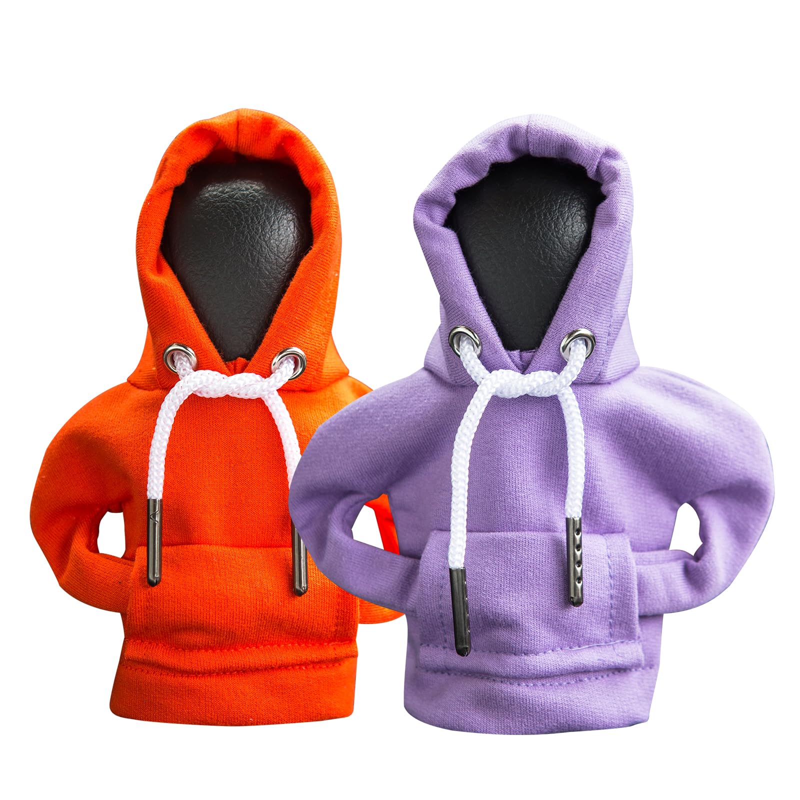 2Pcs Car Shift Knob Hoodie,Gear Shift Hoodie,Funny Sweater Hoodie for Gearshift,Automotive Interior Accessories（Orange and Purple）