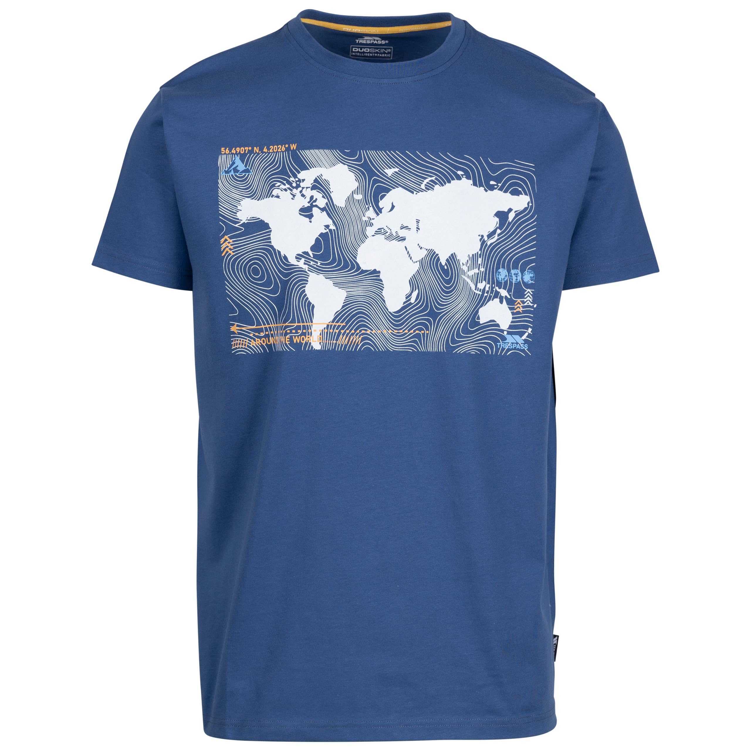 Trespass Men's Casual Fit T-Shirt Chera - Printed Design Short Sleeve Crew Neck Indigo