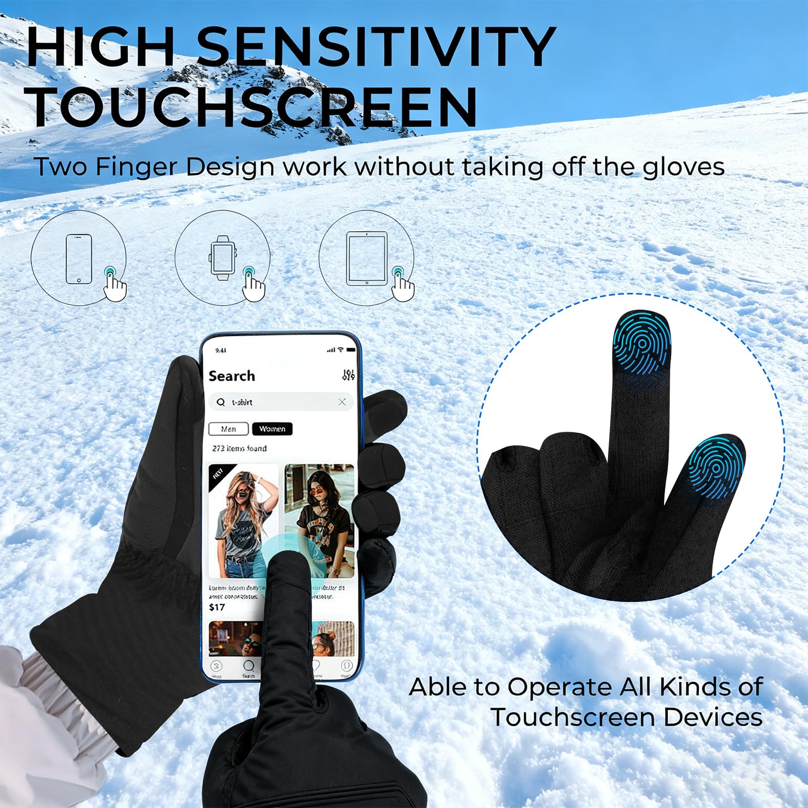 Guanti da sci da uomo invernali impermeabili caldi guanti touch screen per uomo donna ideali per bicicletta, equitazione, corsa, escursionismo