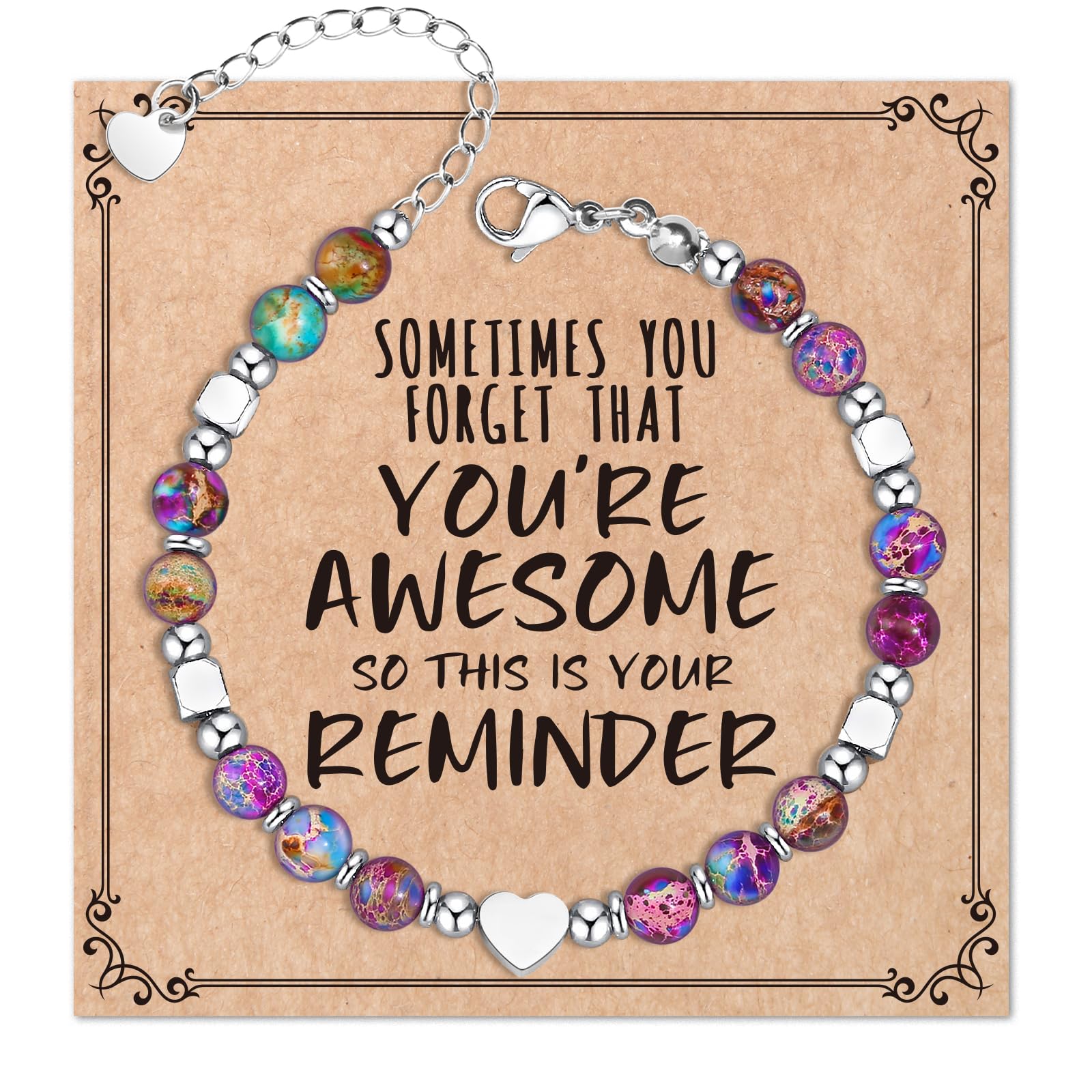 Desimtion Healing Natural Stone Bracelets for Women Girls, Sometimes You Forget You're Awesome -Christmas Gifts for Women Teen Girls, Best Friend