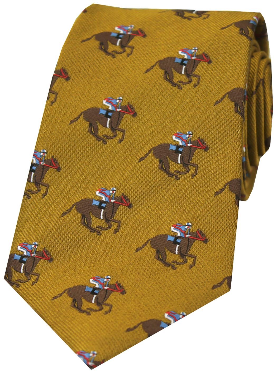 Soprano Gold woven Silk and Microfibre Tie with Race Horse and Jockeys design