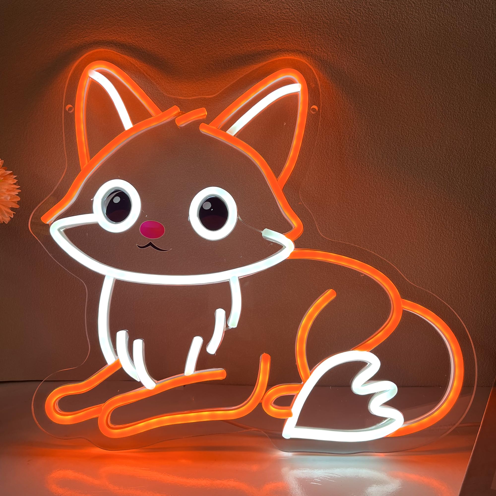 Fox Neon Sign, Cute Dimmable Led Neon Night Lights Up Animal Fox Decor for Bedroom Living Room Man Cave Home Bar Wall Decoration, Birthday Party Christmas Gifts for Kids Girls Boys Adults (Fox)