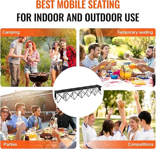 Miniatura 8 de VEVOR Banco plegable portátil, banco lateral plegable de 6 asientos, sillas de banco de camping al aire libre con bolsa de transporte, bancos