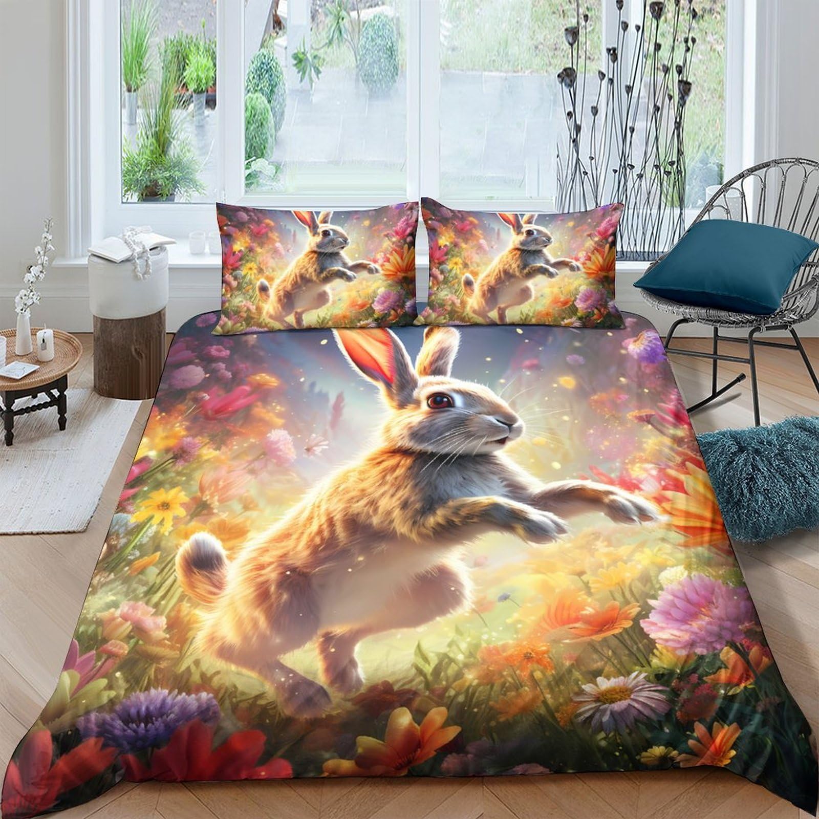 Ctjqhvkz Style-2 3D Printed Spring Bunny Fitted Sheet Microfiber Slip-Resistant Floral Meadow Mattress Cover For Bedroom Guest Room Single（135X200cm）