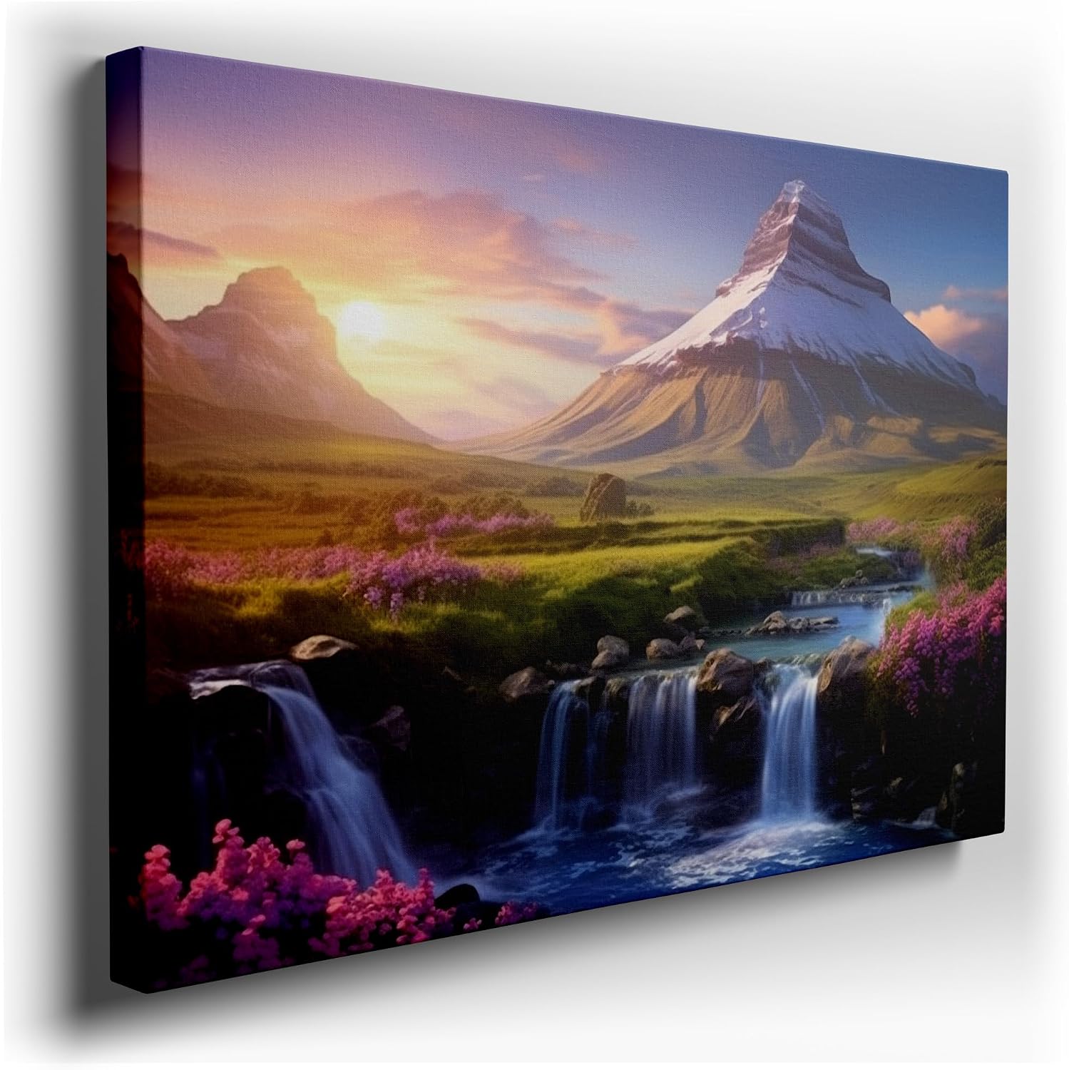 Canvas for Living room. Serene Mountain Majesty: Where Snow Kisses the Sunset's Glow, 27 x 18 inch Canvas Wall Art - Surrealistic Visions - Modern Home Decor - 91x61 cm (36x24 inch)