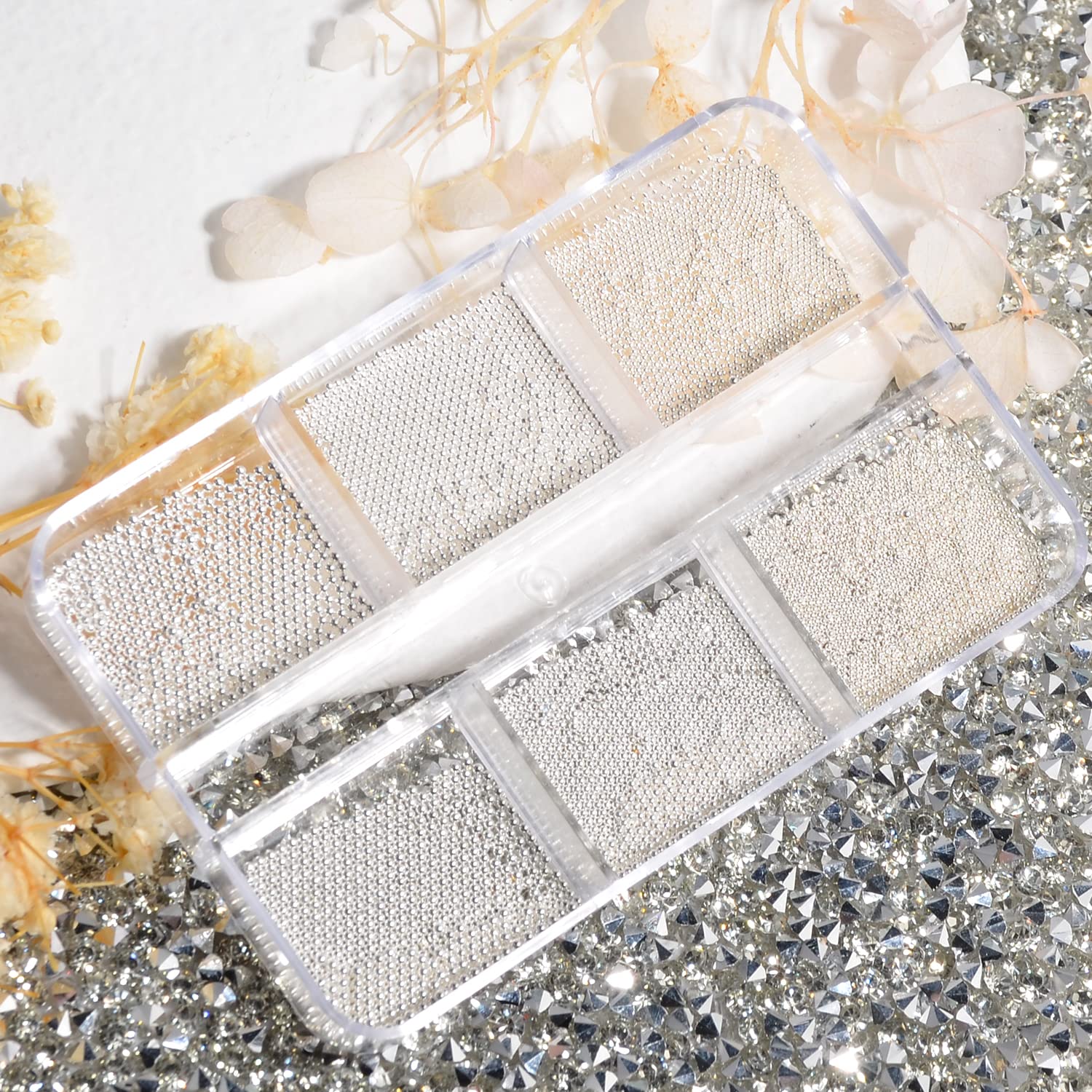 QIMYAR 3D Nail Art Caviar Beads Multi Size 0.5-1.0MM Silver, Round Metal Beads for Nail Art & DIY Projects