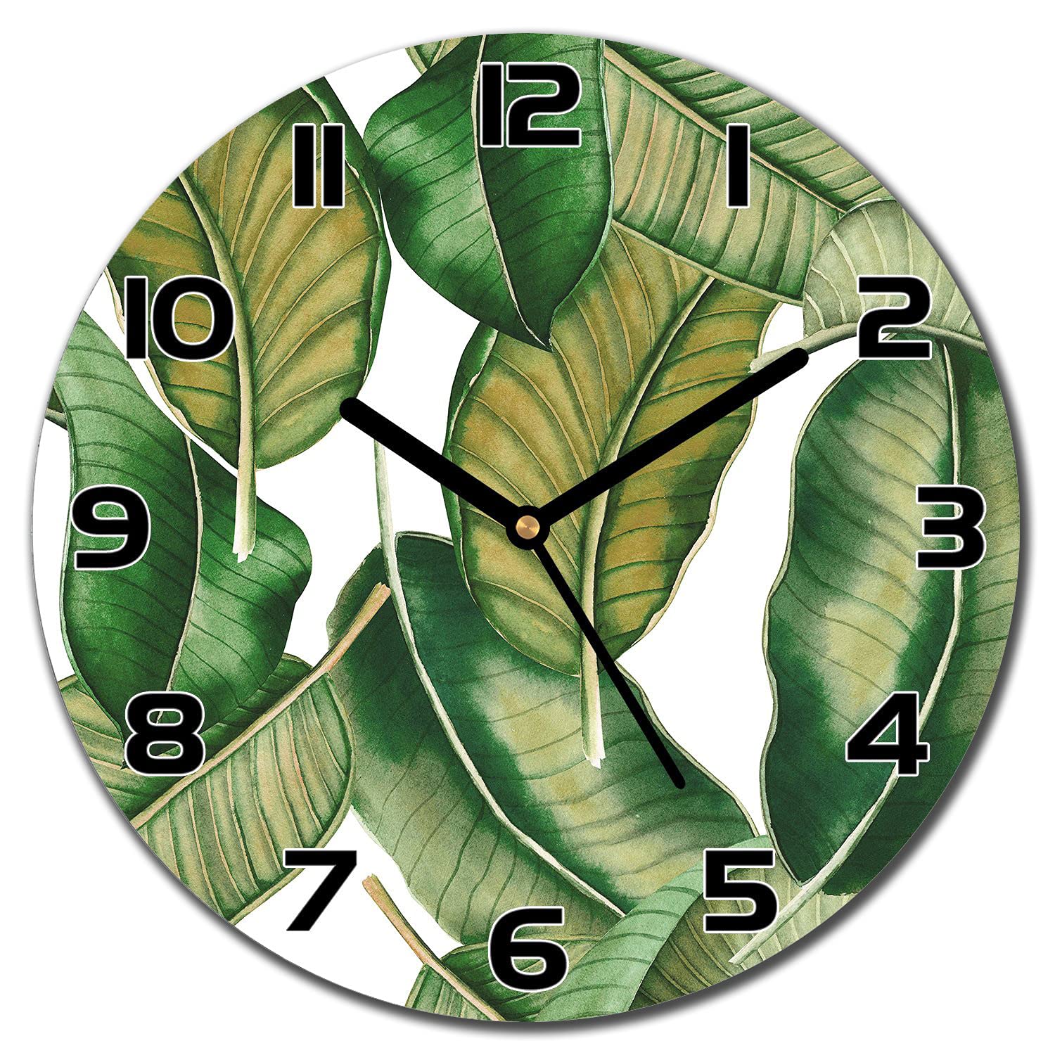 Horloge en verre feuilles botaniques pour cuisine et salon 30 cm