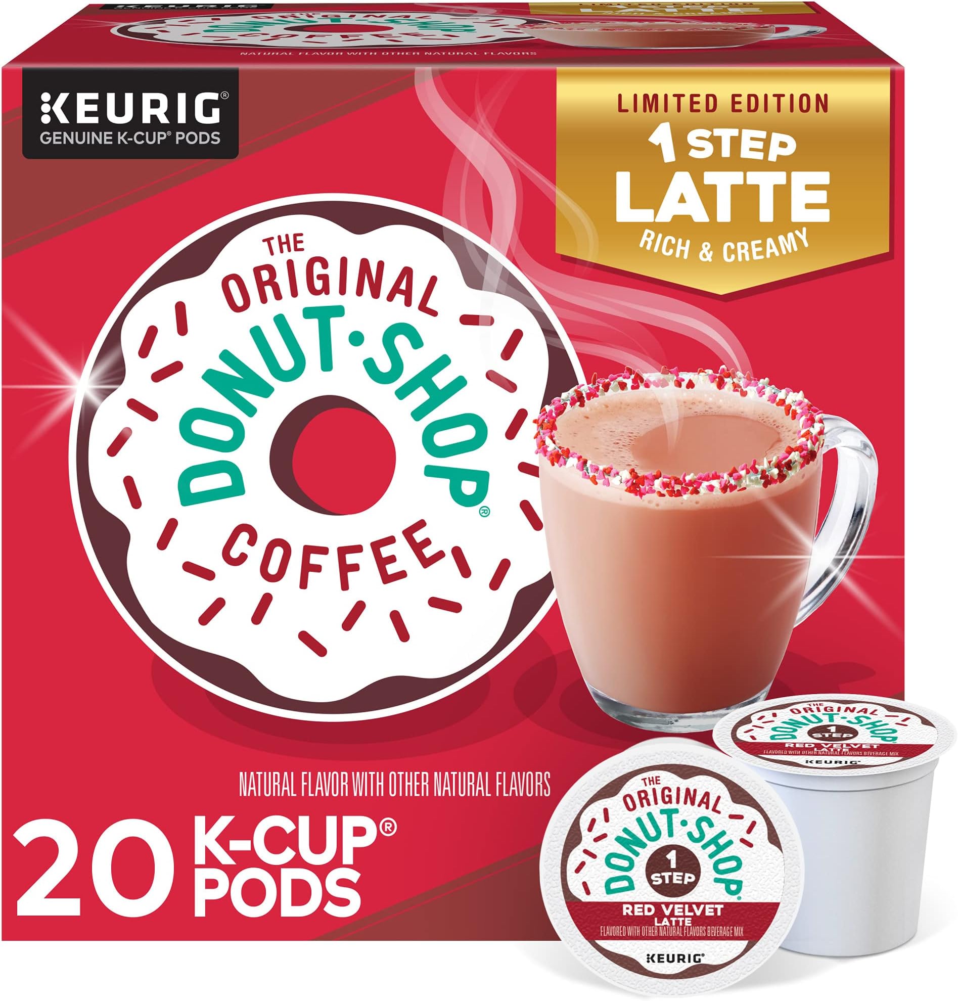 The Original Donut Shop One-Step Red Velvet Latte, Keurig Single Serve K-Cup Pods, 20 Count