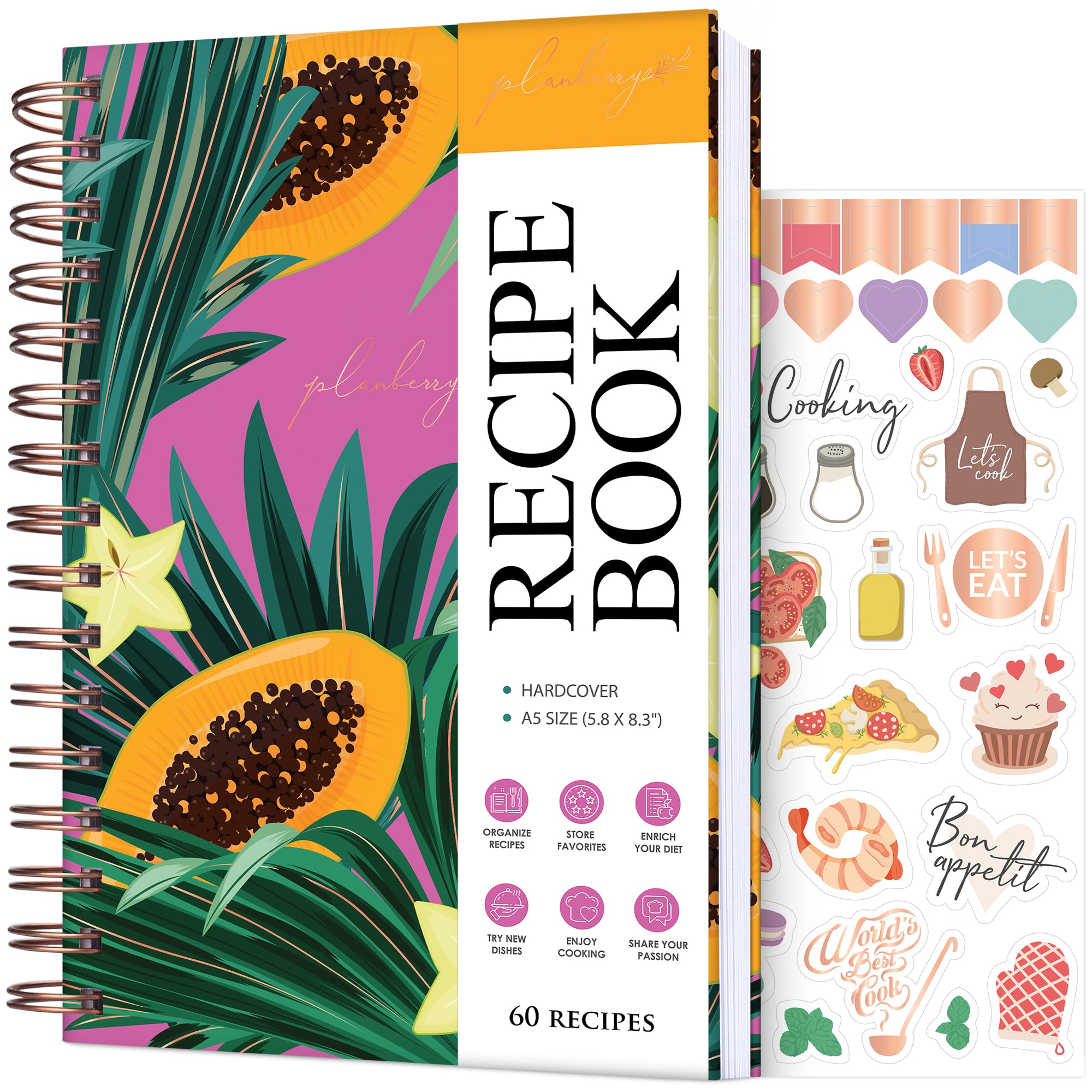 PLANBERRY Recipe Book, Blank Hardcover Cookbook to Write in Your Own Recipes, Empty Cook Book Journal to Fill in