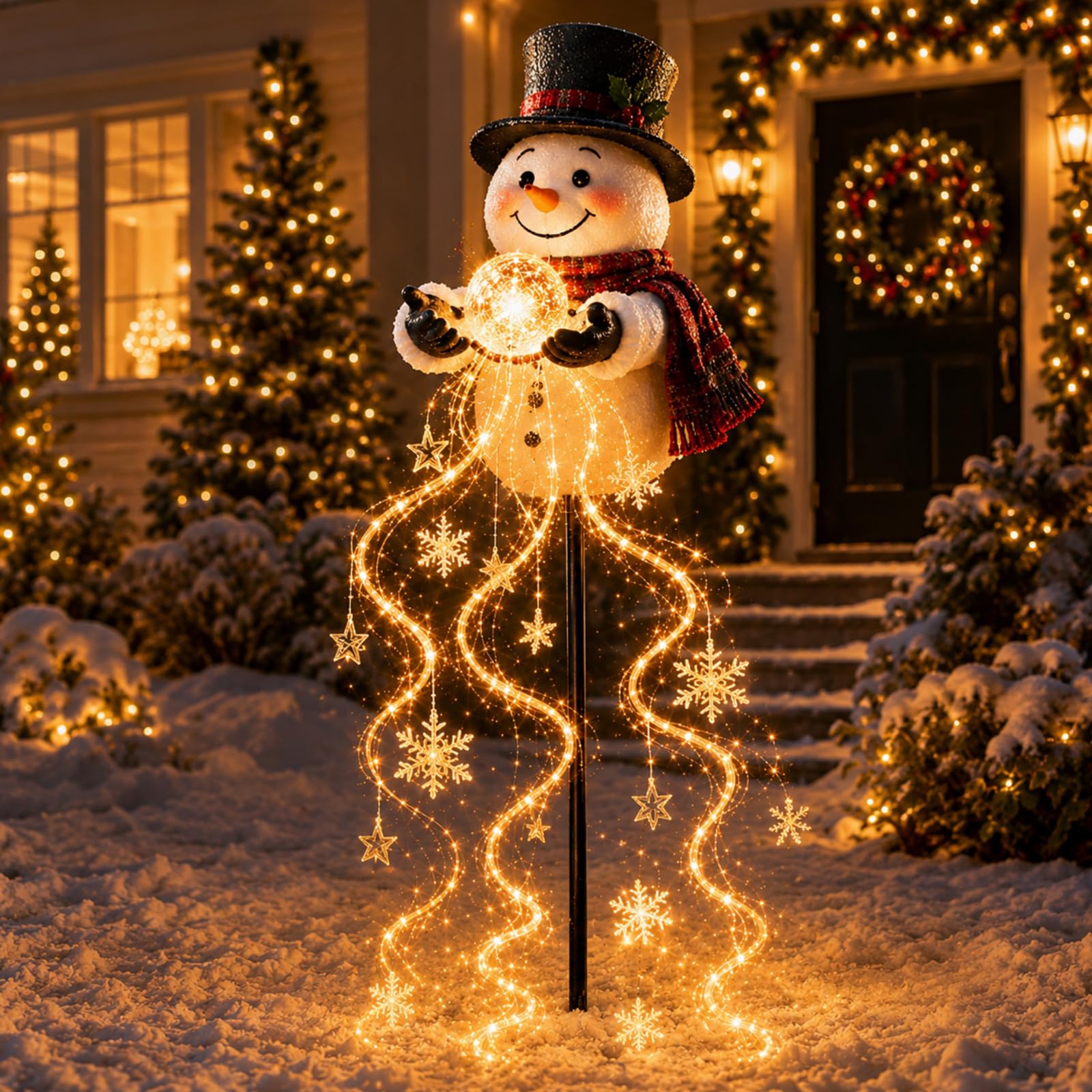 Snowman Magic Fountain,Snowman Magic Fountain Garden Light - Flowing Snowflake LED Christmas 𝐆arden Light,Cascading Christmas Stake 𝐋ights for Yard & 𝐆arden Xmas Decor，A