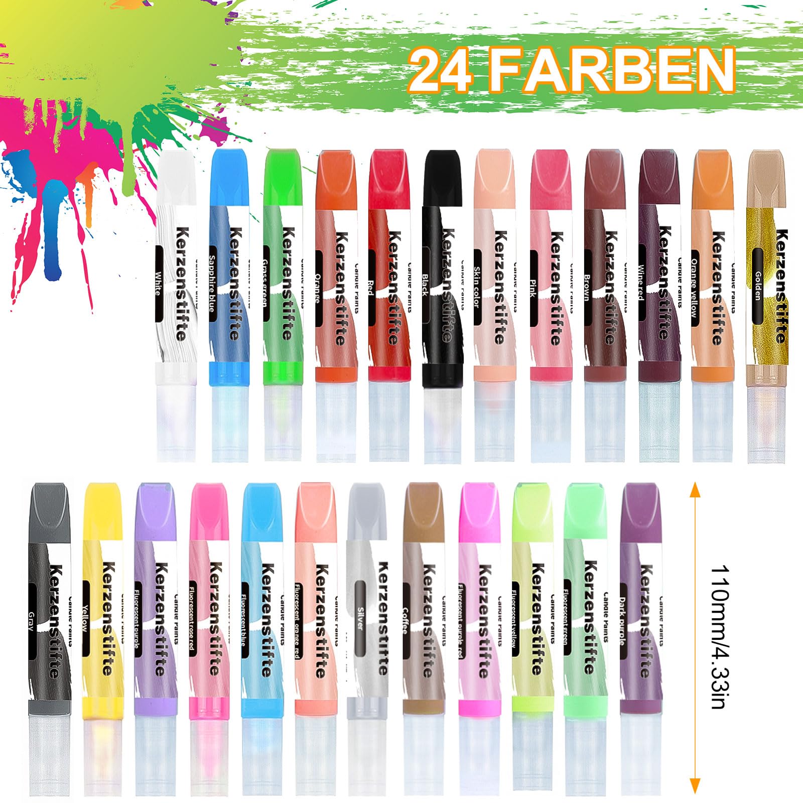 Set di 24 pastelli a cera per candele, set per dipingere candele, sicuro e ad asciugatura rapida - Decorazione di candele, regali, attività di Pasqua/Natale per adulti/bambini