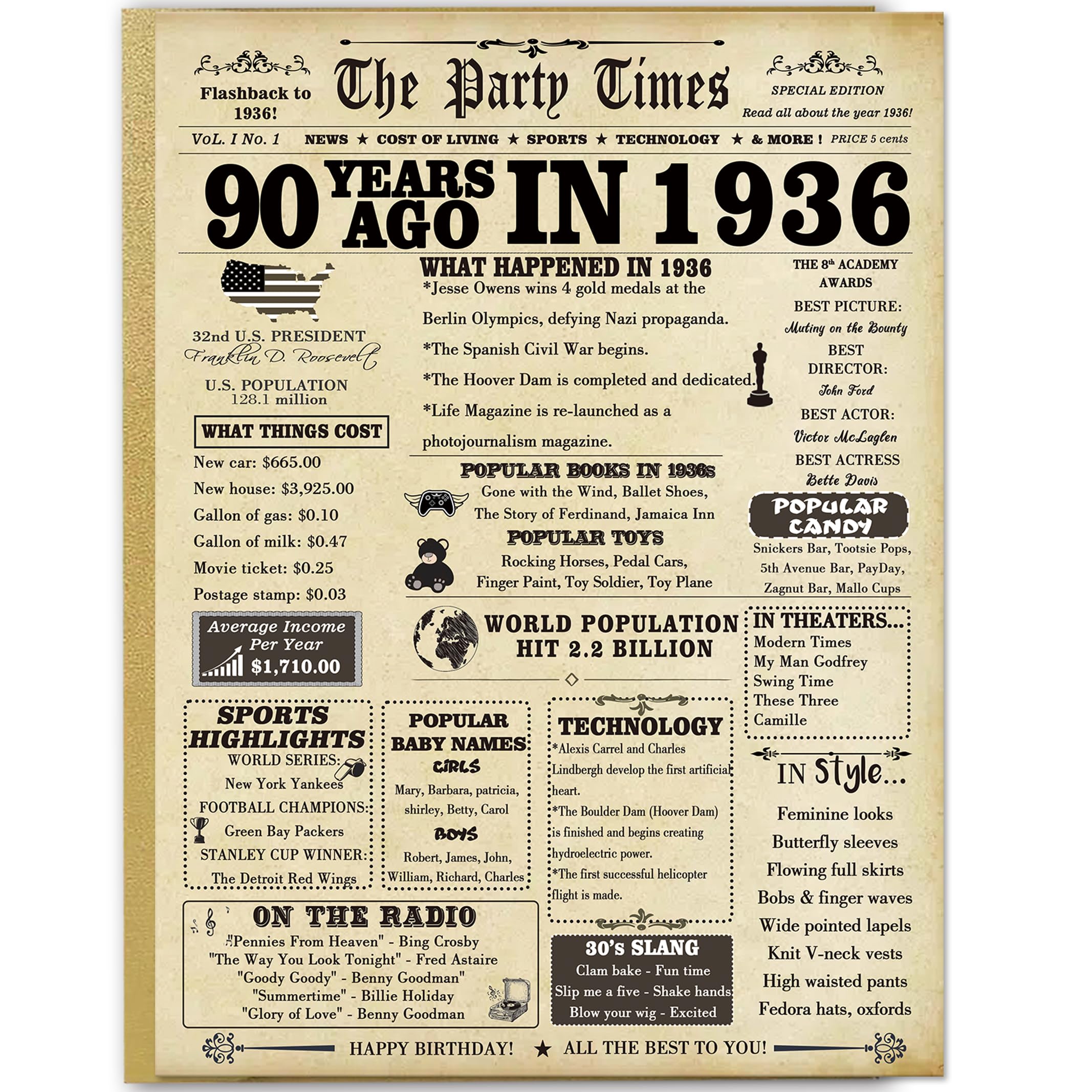 LiuuLi Jumbo 90th Birthday Card for Grandma Grandpa,Vintage Birthday Decoration Gifts for 90 Years Old Mom Dad,90th Birthday Gifts Card for Women Men