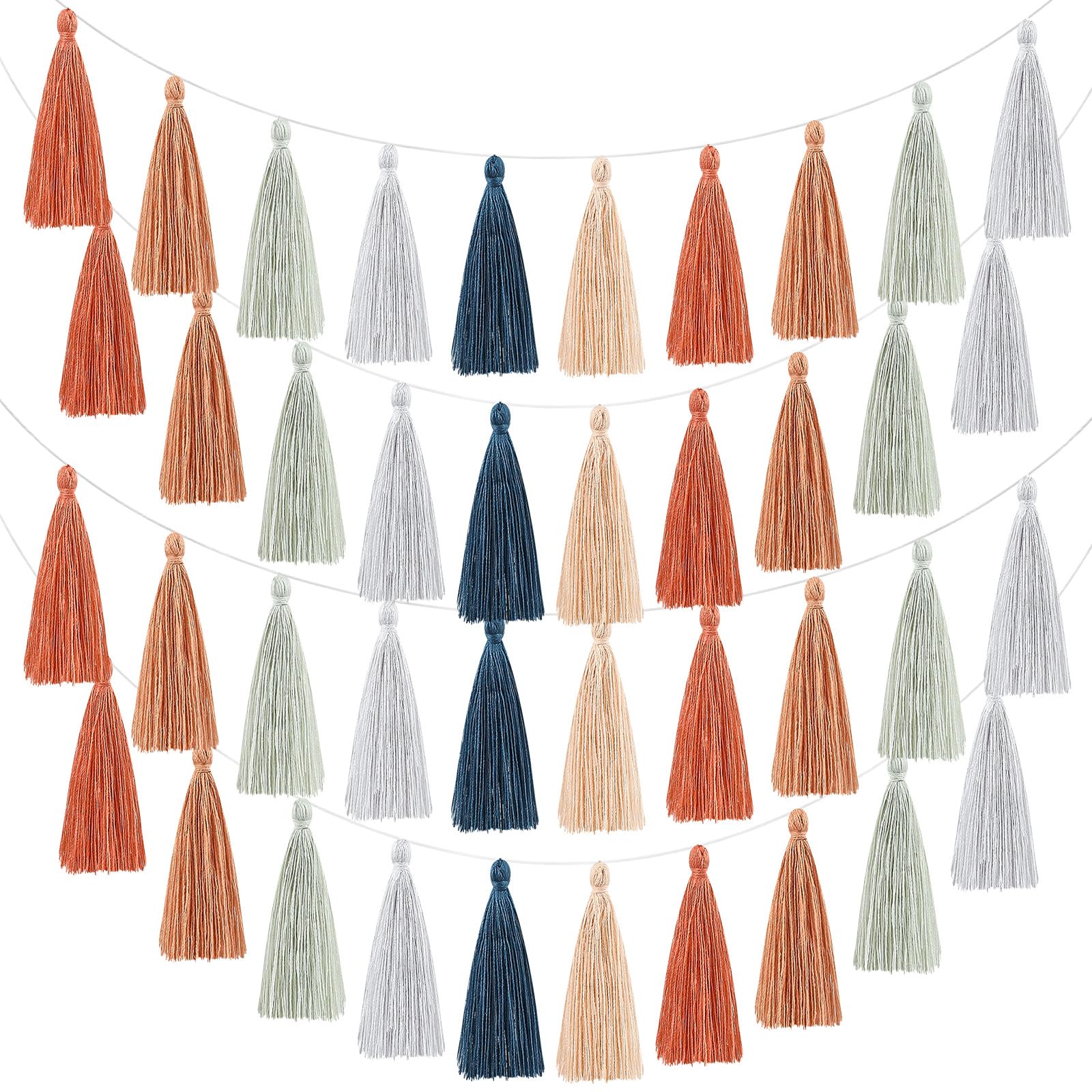 WILLBOND 4 Pieces Valentine's Day Tassel Garland for Classroom Wall Decor Boho Pastel Garland Cotton Tassel Banners for Party School(6.2 Inch,Brown