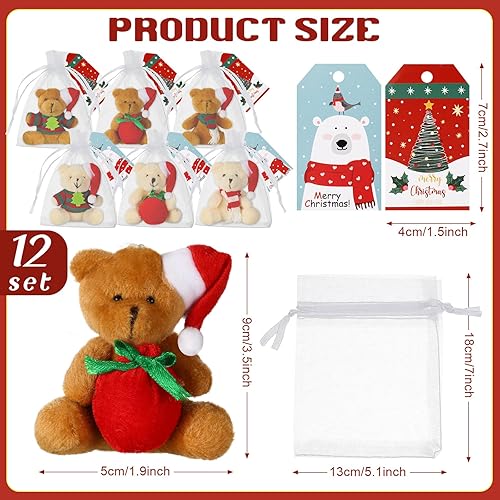 Miniatura 2 de Shappy 36 llaveros de oso de Navidad, 12 juegos de llaveros de oso pequeño, incluye 12 llaveros de oso de peluche de 3.5 pulgadas, 12 etiquetas de