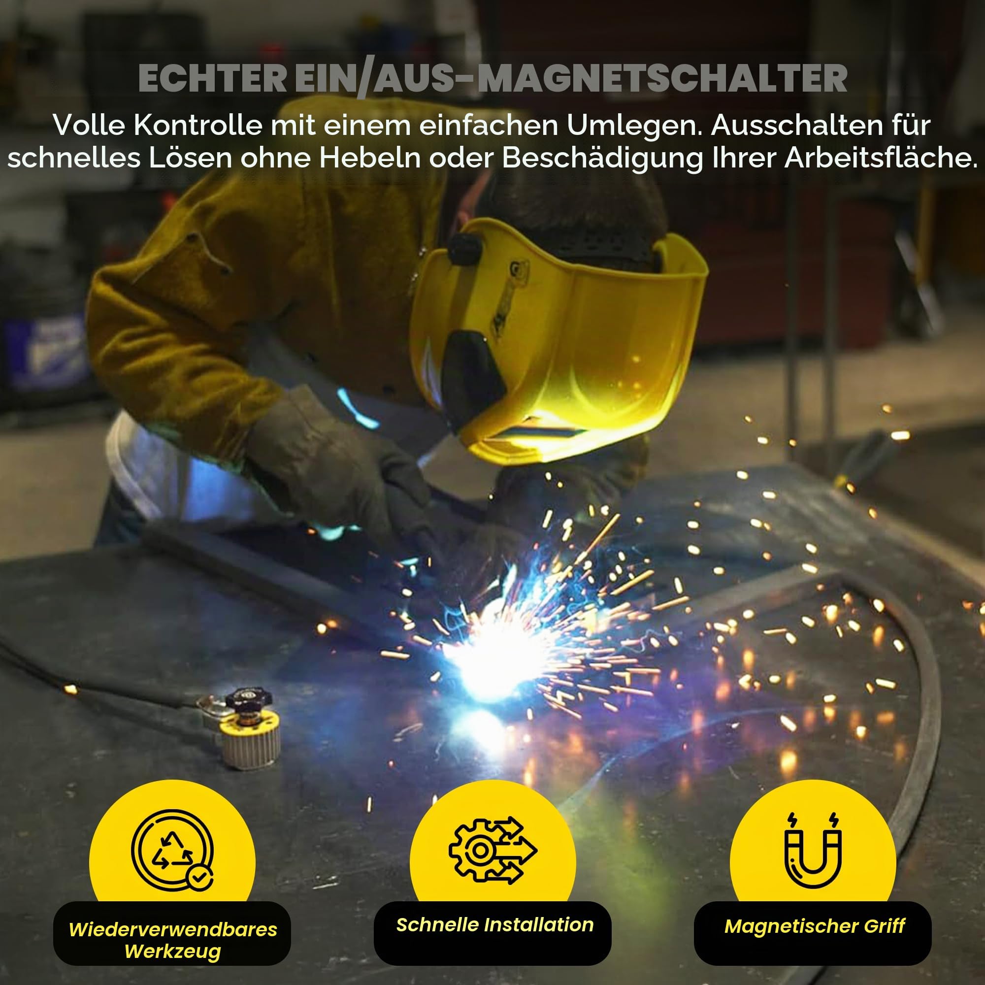 Magswitch Massemagnet 300 Amp – Geerdeter Schweißmagnet – Schweißzubehör – Magnetische Erdungsklemme – Werkzeugzubehör – Massemagnet Schaltbar mit Erdung – 1 Stück - 8100746