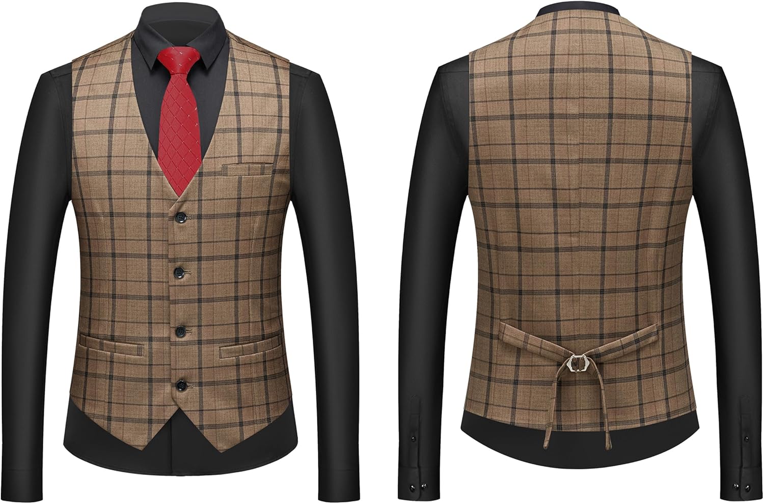 MOGU Suits for Men, 3-Piece Plaid Suit Set with Blazer, Vest and Pants for Wedding, Prom, Business - Image 4